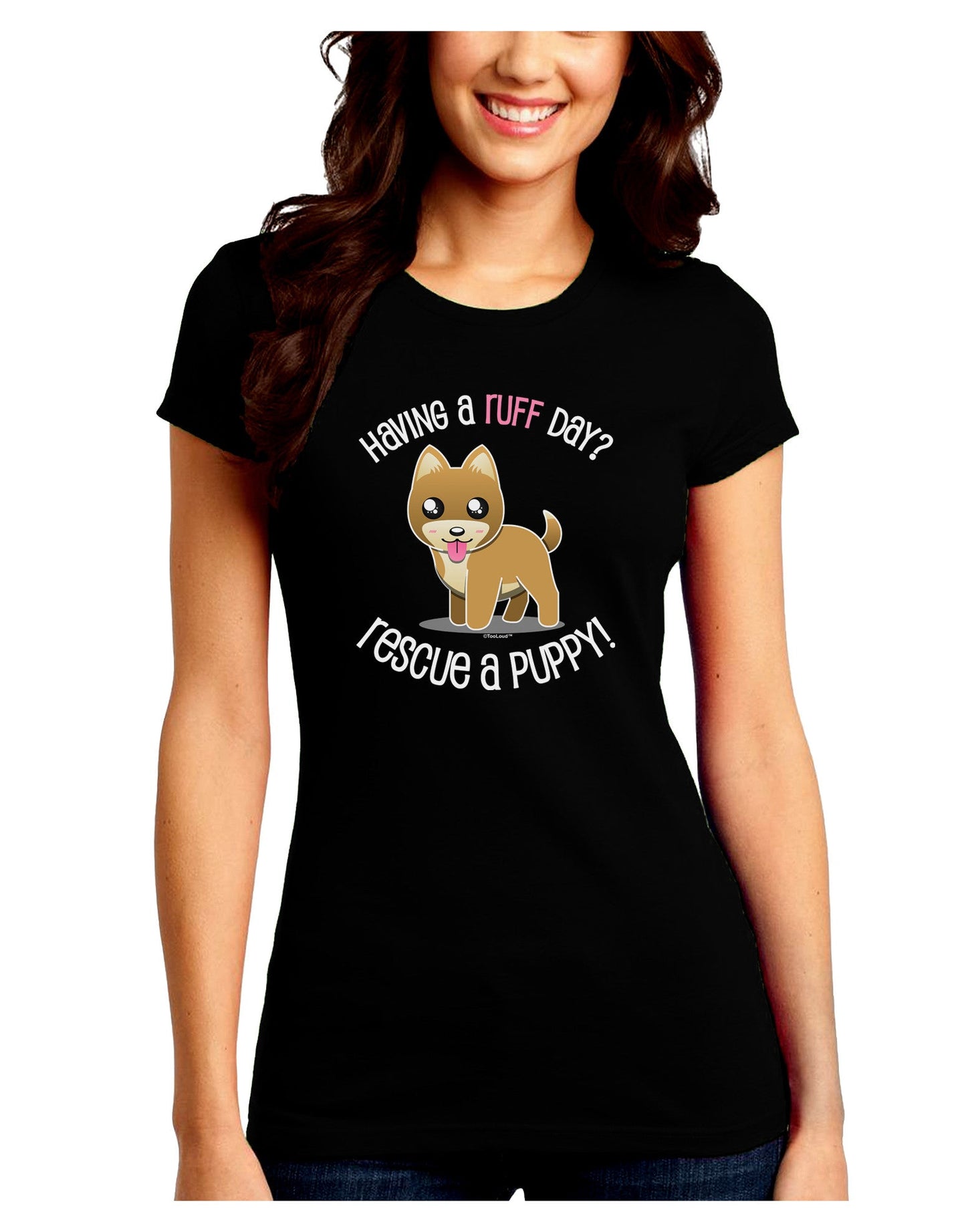 Rescue A Puppy Juniors Petite Crew Dark T-Shirt-T-Shirts Juniors Tops-TooLoud-Black-Juniors Fitted Small-Davson Sales