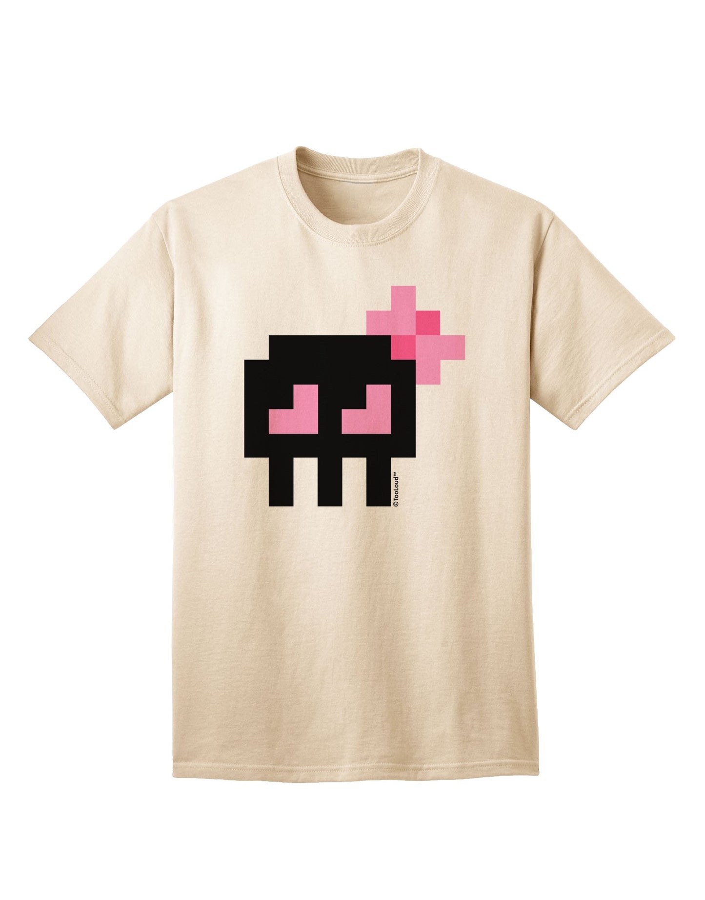 Retro 8-Bit Skull with Pink Bow Adult T-Shirt-Mens T-Shirt-TooLoud-Natural-Small-Davson Sales