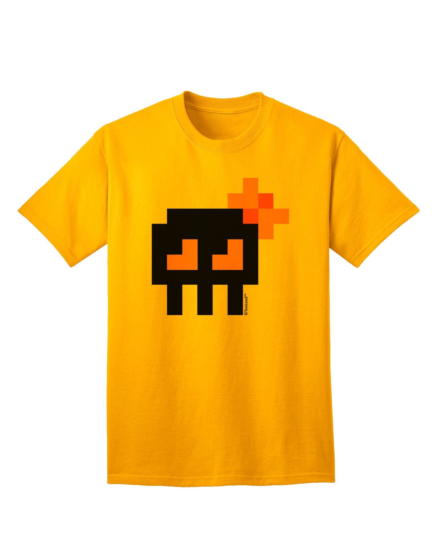 Retro 8-Bit Skull with Pink Bow Adult T-Shirt-Mens T-Shirt-TooLoud-Gold-Small-Davson Sales