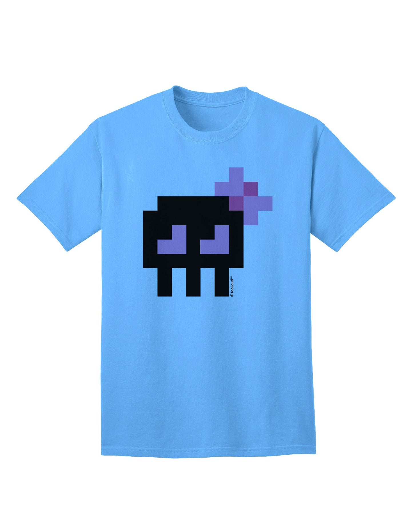 Retro 8-Bit Skull with Pink Bow Adult T-Shirt-Mens T-Shirt-TooLoud-Aquatic-Blue-Small-Davson Sales
