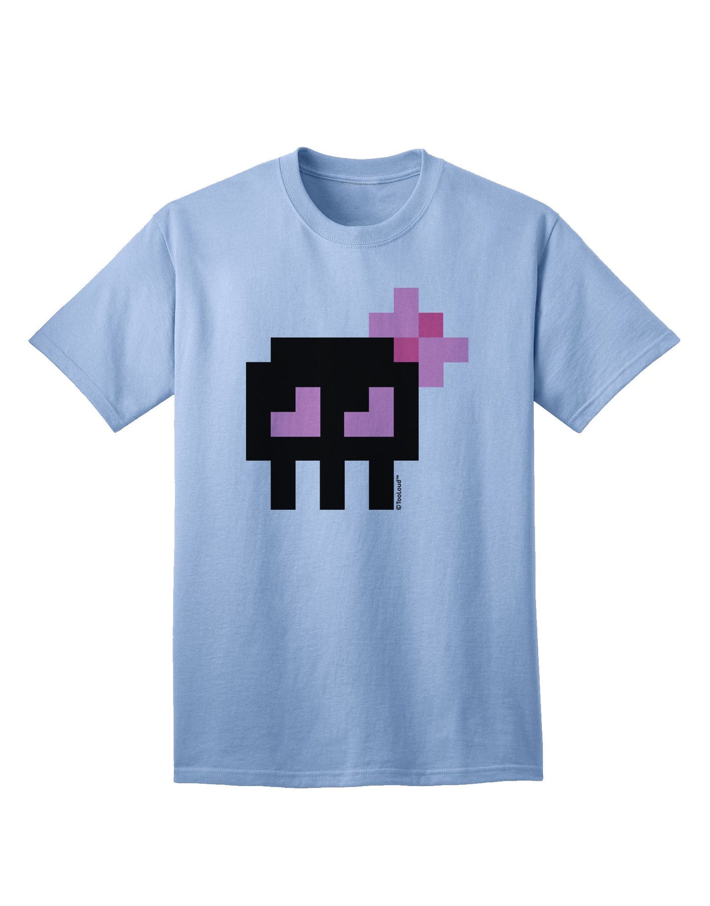 Retro 8-Bit Skull with Pink Bow Adult T-Shirt-Mens T-Shirt-TooLoud-Light-Blue-Small-Davson Sales