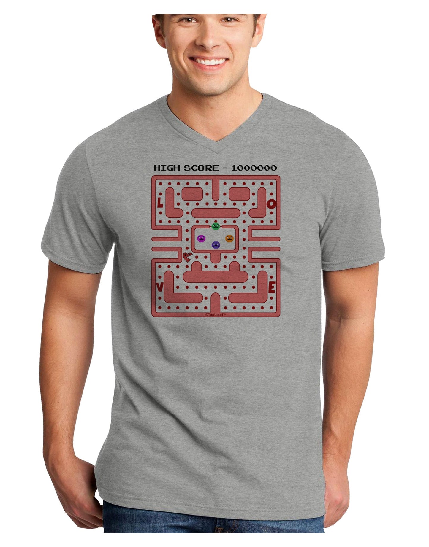Retro Heart Man Adult V-Neck T-shirt-Mens V-Neck T-Shirt-TooLoud-HeatherGray-Small-Davson Sales