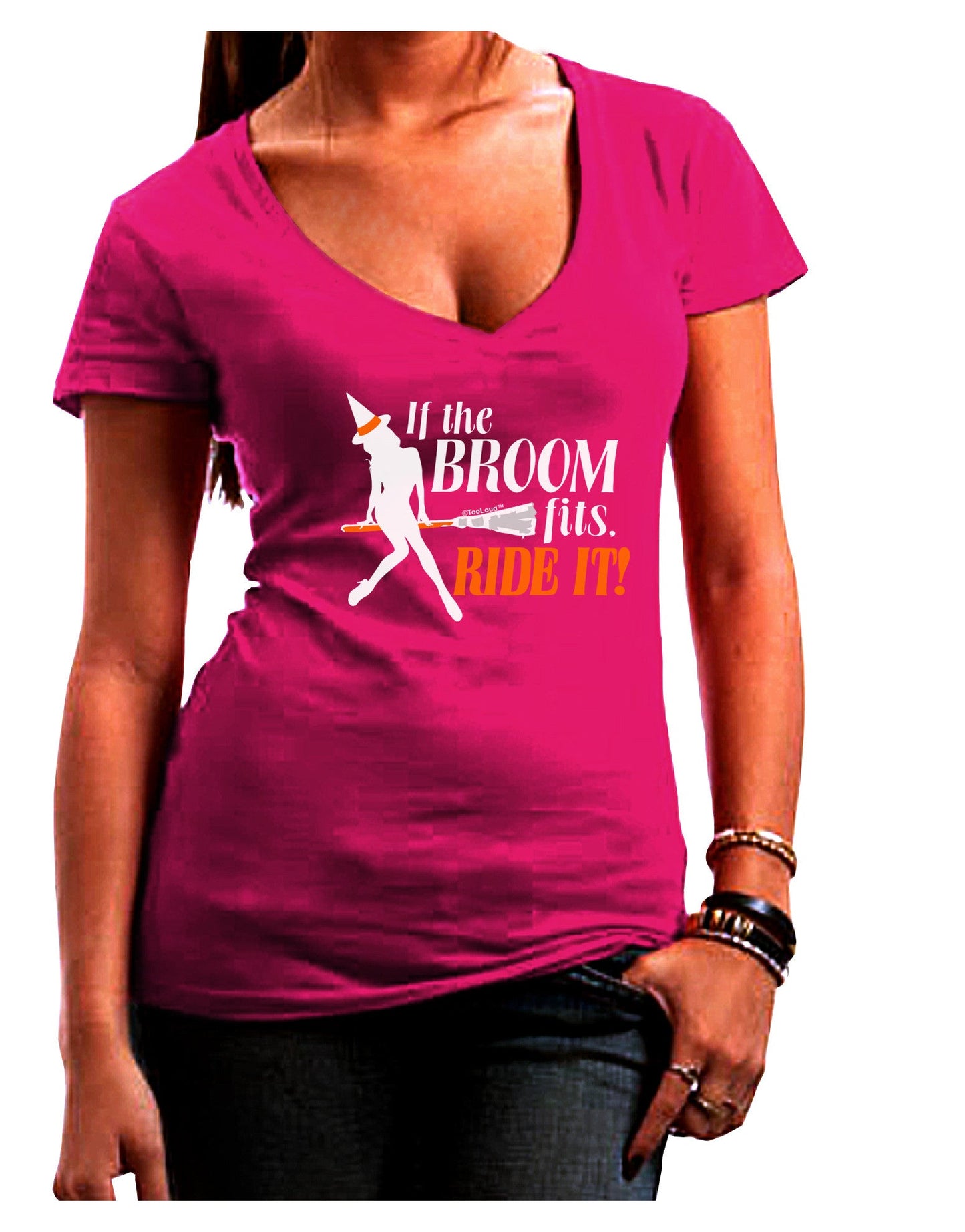 Ride It Orange Juniors V-Neck Dark T-Shirt-Womens V-Neck T-Shirts-TooLoud-Hot-Pink-Juniors Fitted Small-Davson Sales