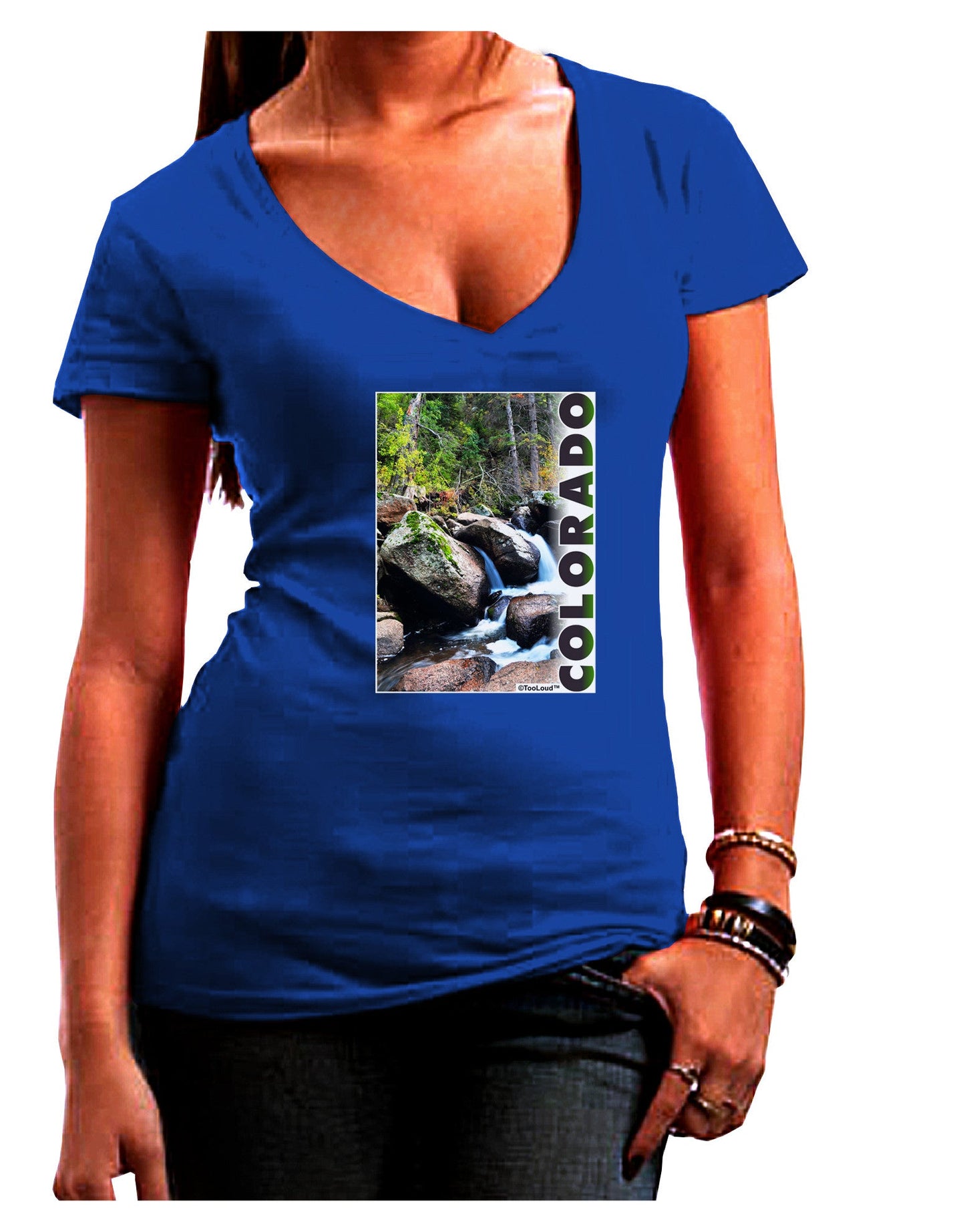 Rockies River with Text Womens V-Neck Dark T-Shirt-Womens V-Neck T-Shirts-TooLoud-Royal-Blue-Juniors Fitted Small-Davson Sales