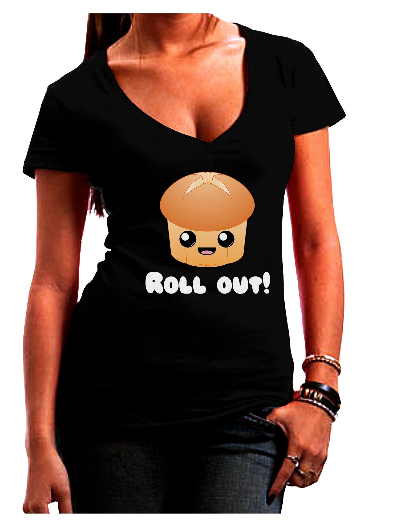 Roll Out Cute Roll Juniors V-Neck Dark T-Shirt-Womens V-Neck T-Shirts-TooLoud-Black-Juniors Fitted Small-Davson Sales