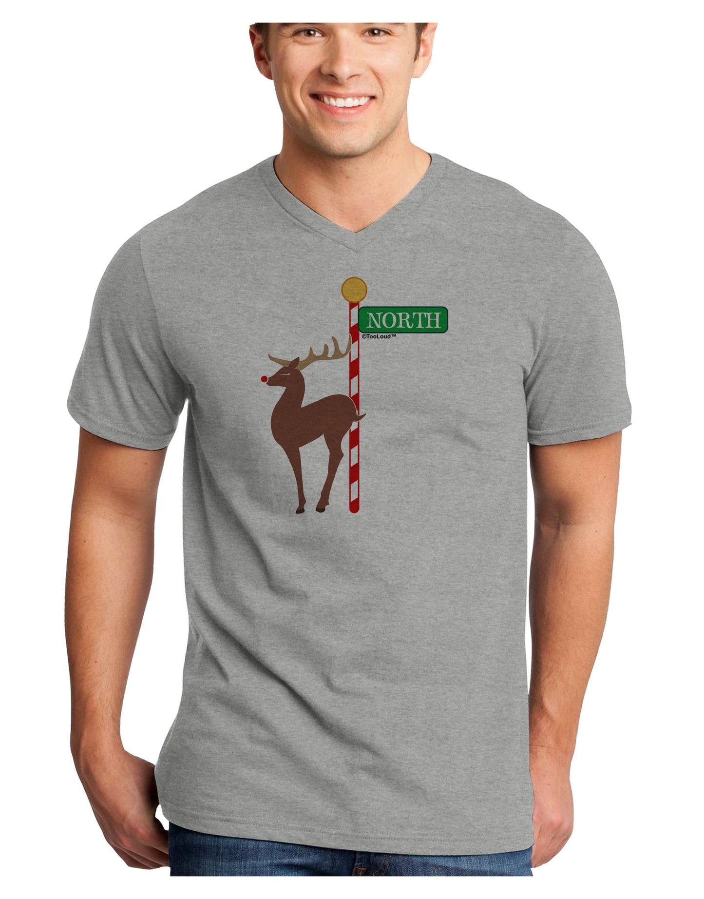 Rudolf Ratchet Reindeer Color Adult V-Neck T-shirt-Mens V-Neck T-Shirt-TooLoud-HeatherGray-Small-Davson Sales