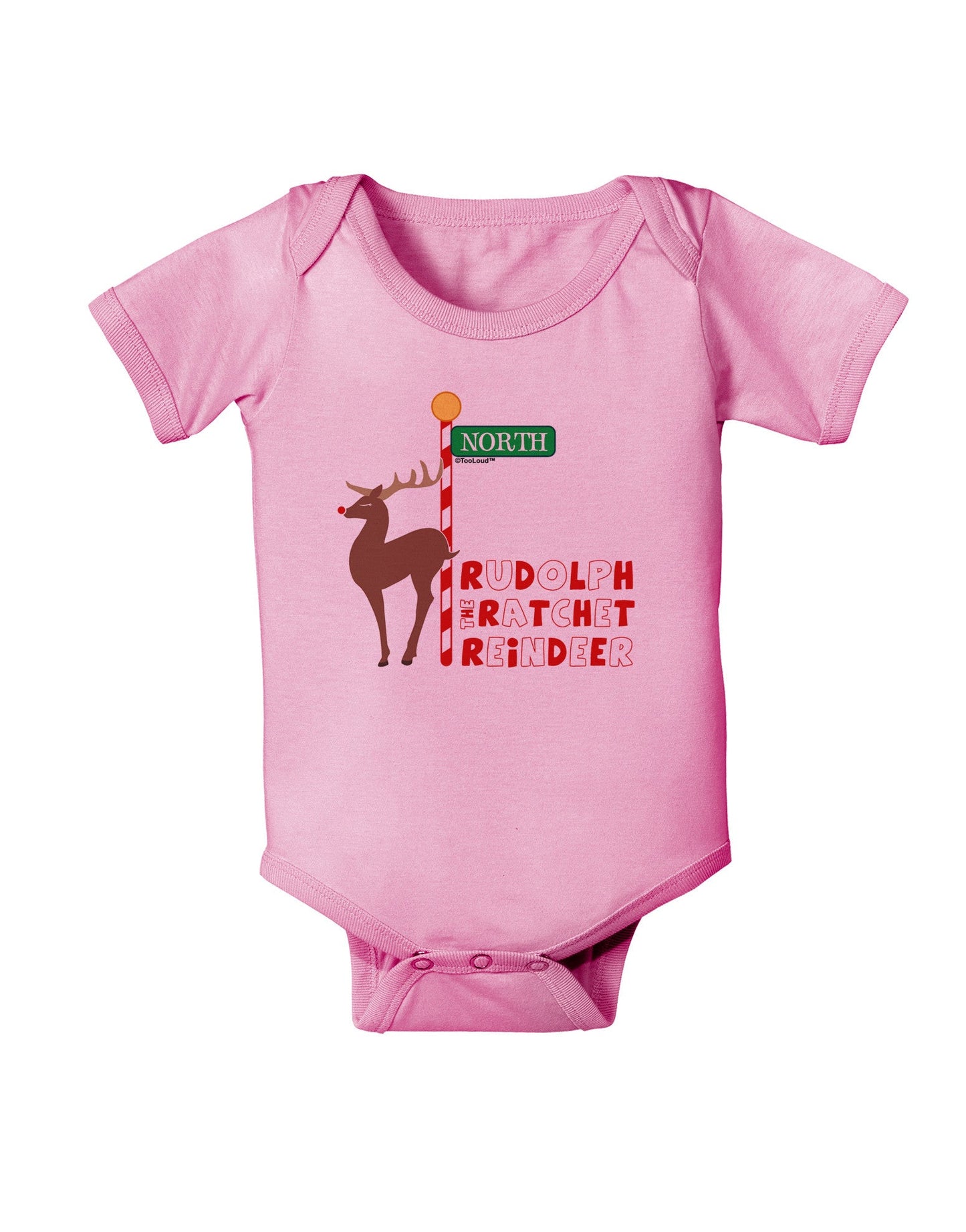 Rudolf Ratchet Reindeer Color Text Baby Romper Bodysuit-Baby Romper-TooLoud-Pink-06-Months-Davson Sales