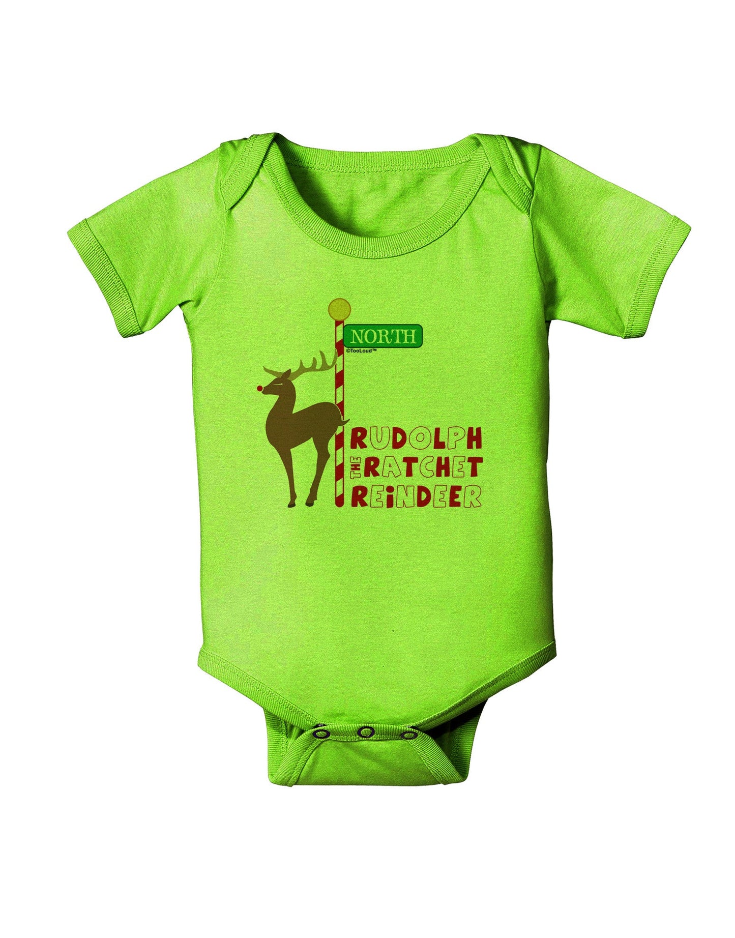 Rudolf Ratchet Reindeer Color Text Baby Romper Bodysuit-Baby Romper-TooLoud-Lime-06-Months-Davson Sales