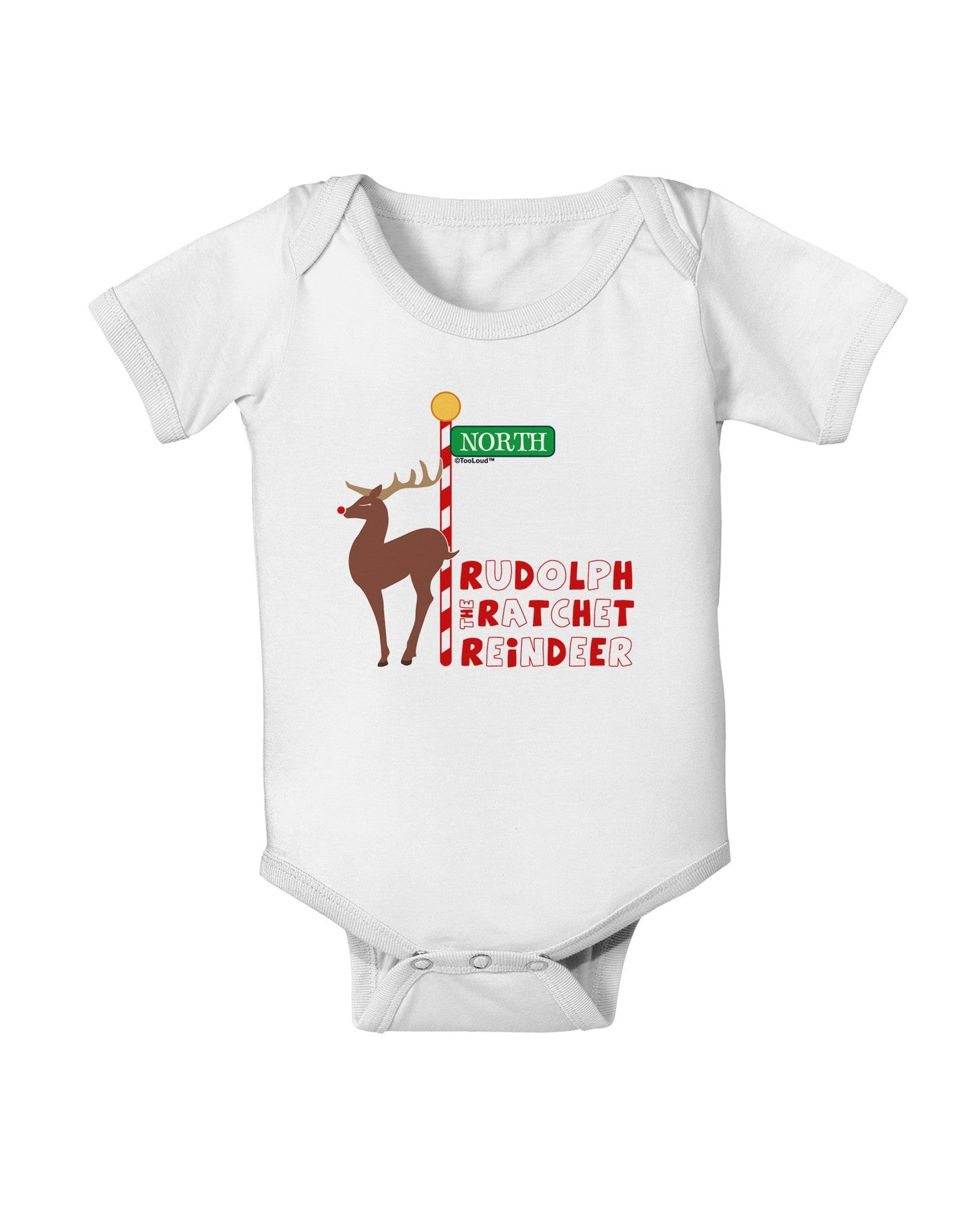 Rudolf Ratchet Reindeer Color Text Baby Romper Bodysuit-Baby Romper-TooLoud-White-06-Months-Davson Sales