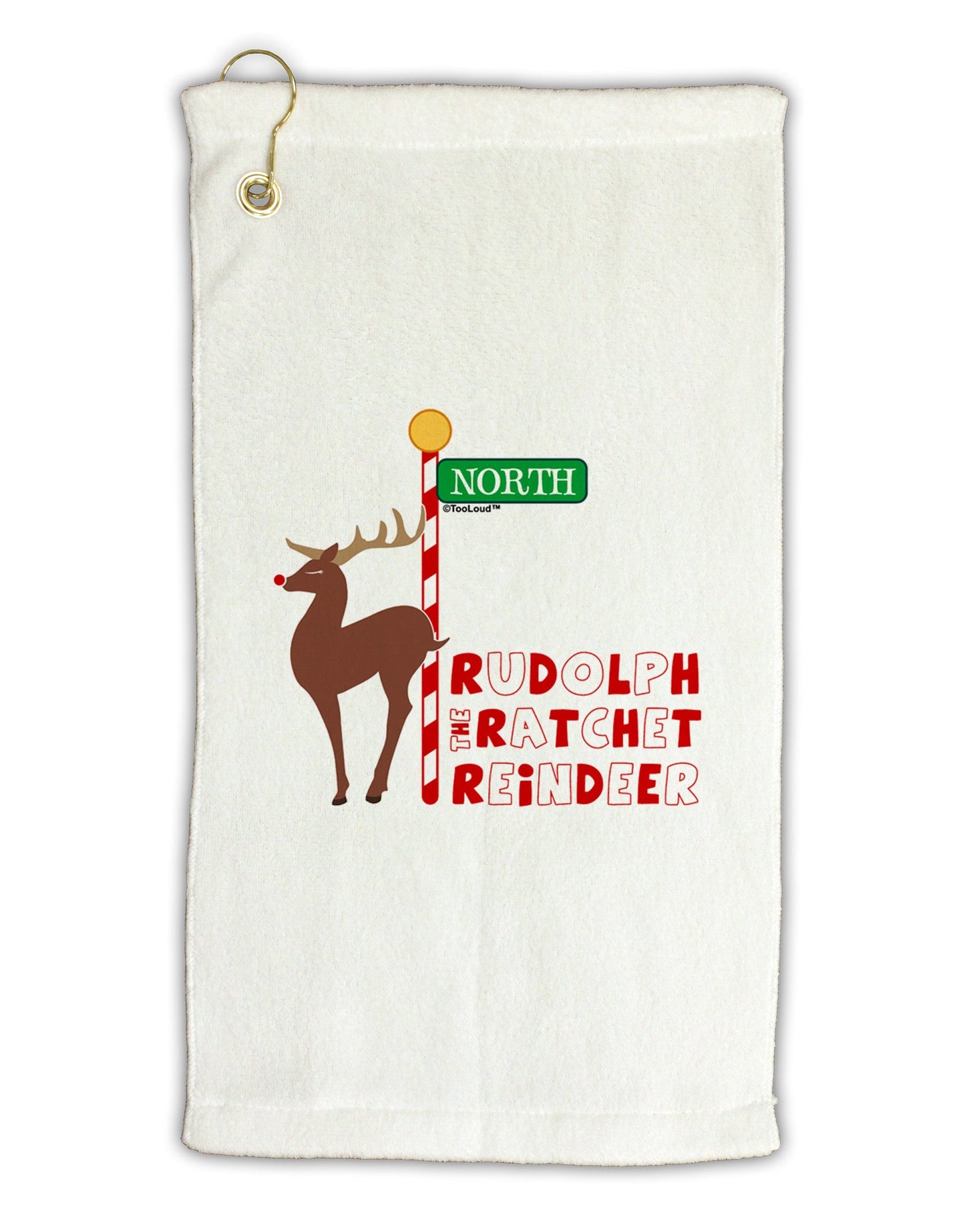 Rudolf Ratchet Reindeer Color Text Micro Terry Gromet Golf Towel 11"x19-Golf Towel-TooLoud-White-Davson Sales