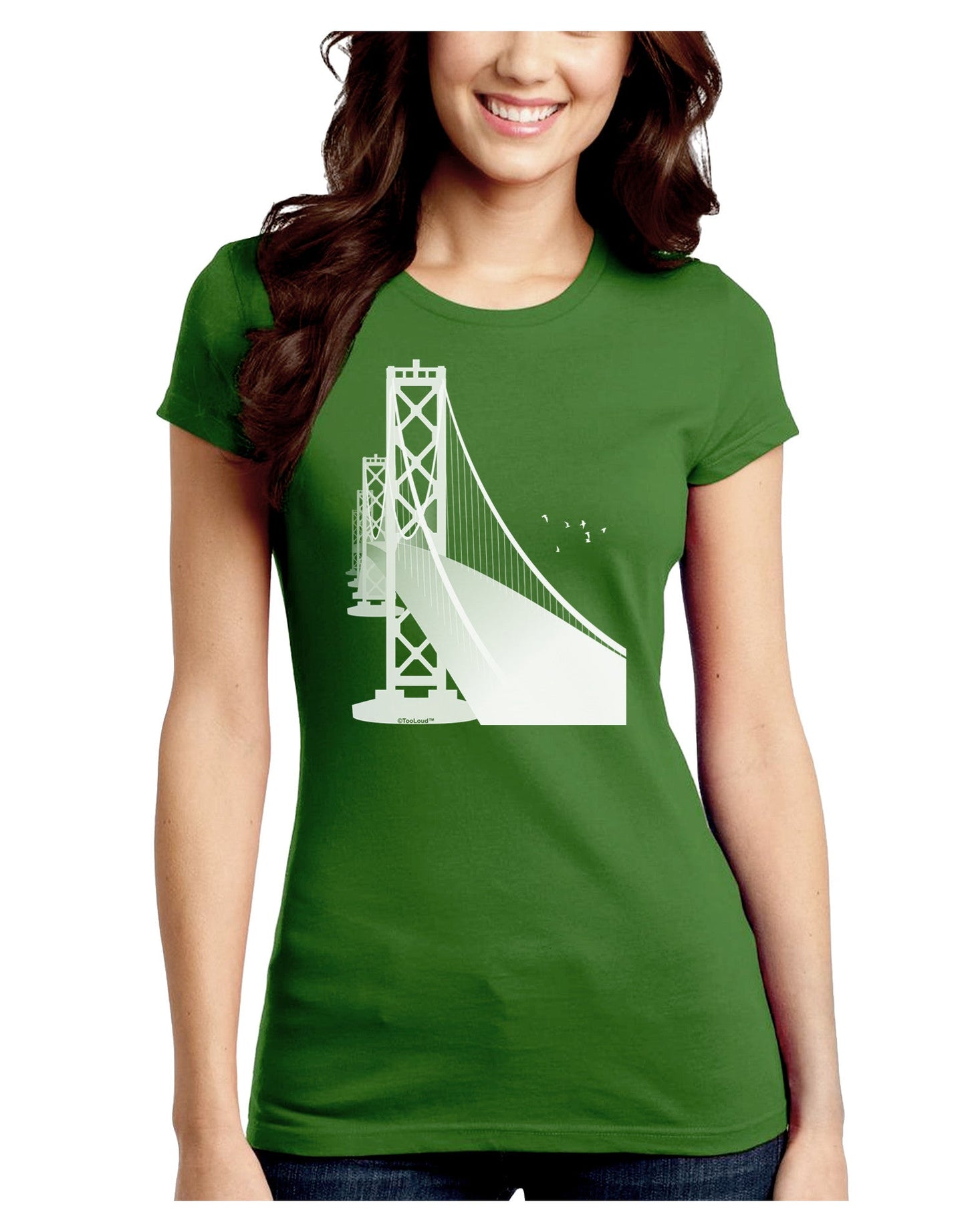 San Francisco Bay Bridge Juniors Petite Crew Dark T-Shirt-T-Shirts Juniors Tops-TooLoud-Kiwi-Green-Juniors Fitted Small-Davson Sales