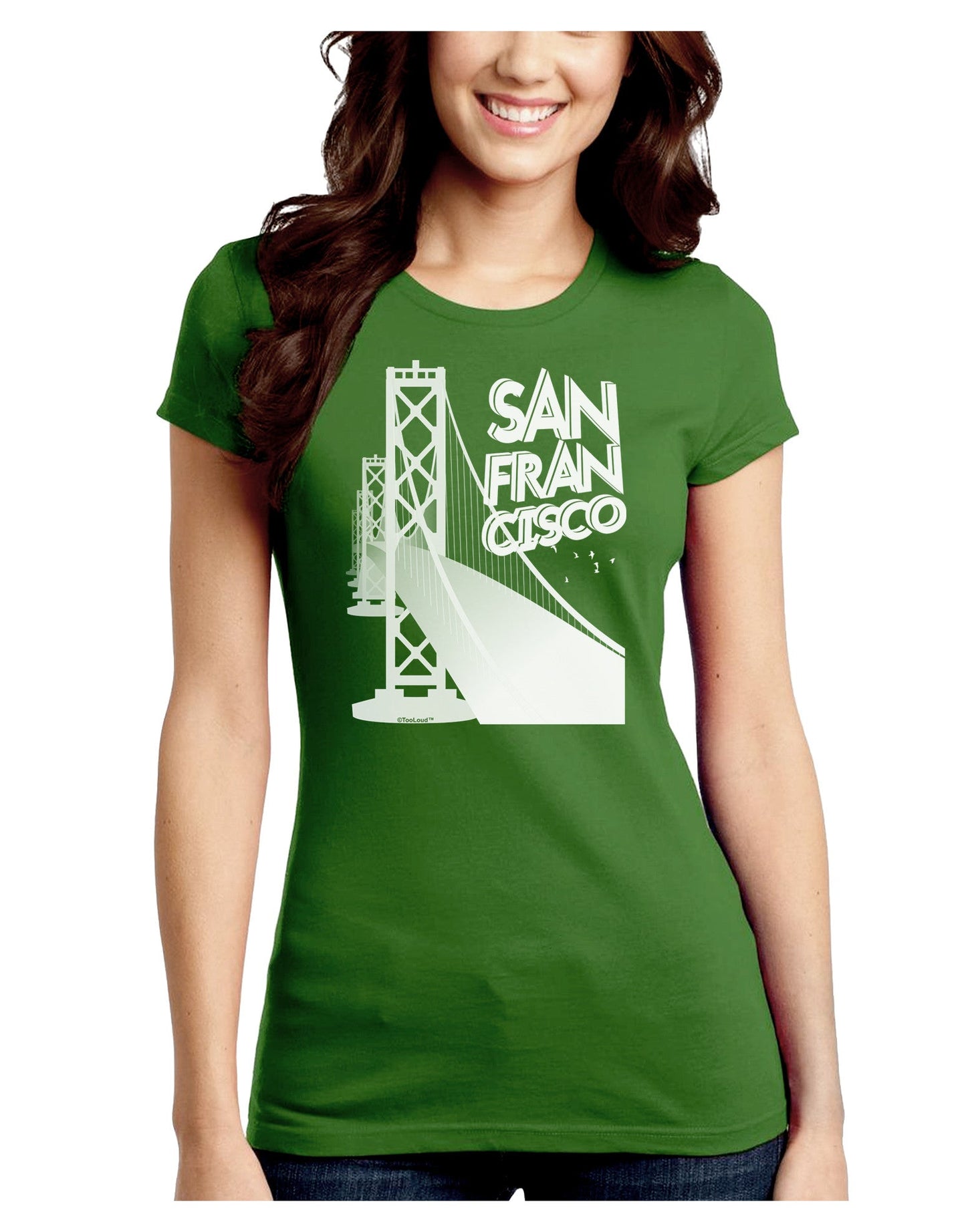 San Francisco Text Bay Bridge Juniors Petite Crew Dark T-Shirt-T-Shirts Juniors Tops-TooLoud-Kiwi-Green-Juniors Fitted Small-Davson Sales