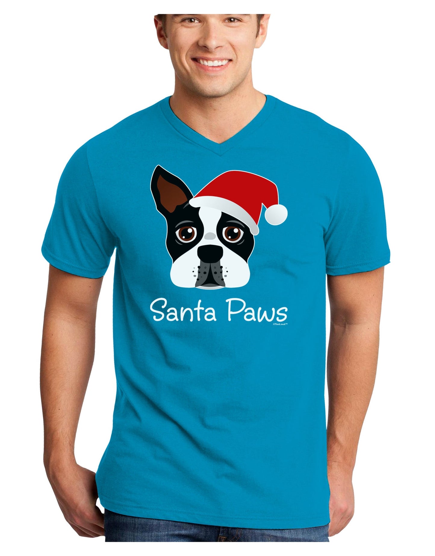 Santa Paws Christmas Dog Adult Dark V-Neck T-Shirt-TooLoud-Turquoise-Small-Davson Sales