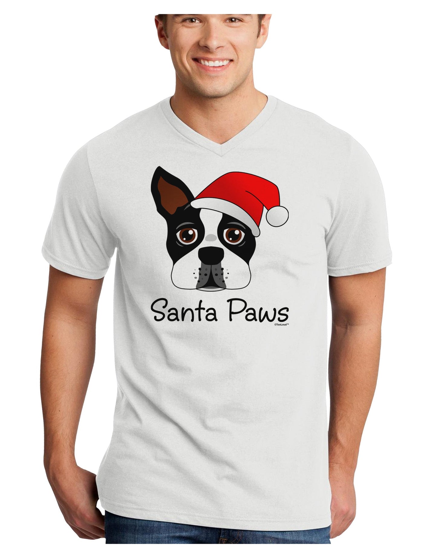 Santa Paws Christmas Dog Adult V-Neck T-shirt-Mens V-Neck T-Shirt-TooLoud-White-Small-Davson Sales