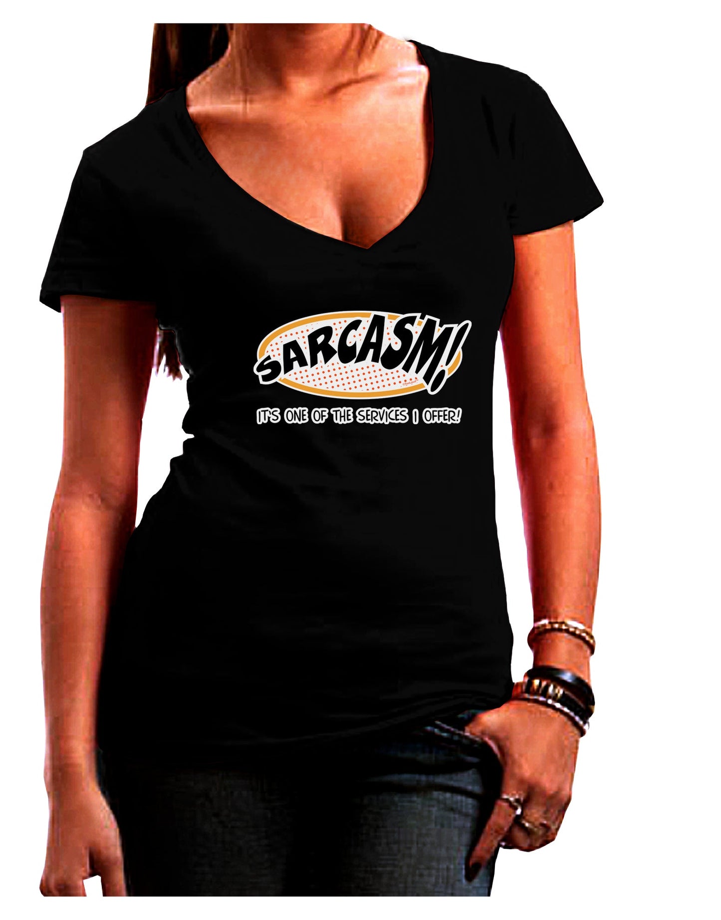 Sarcasm One Of The Services That I Offer Juniors V-Neck Dark T-Shirt-Womens V-Neck T-Shirts-TooLoud-Black-Small-Davson Sales