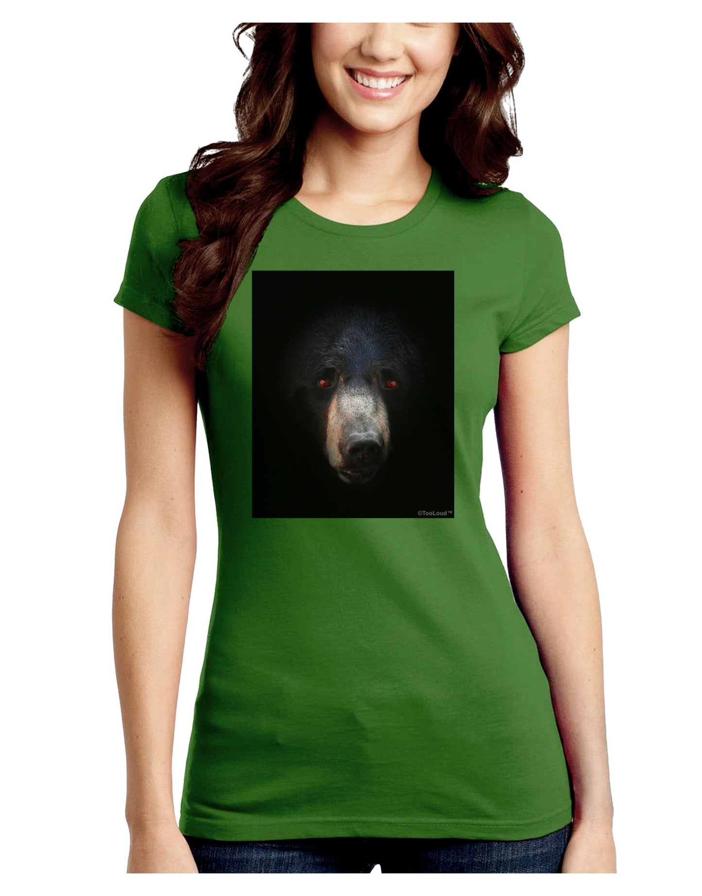 Scary Black Bear Juniors Petite Crew Dark T-Shirt-T-Shirts Juniors Tops-TooLoud-Kiwi-Green-Juniors Fitted Small-Davson Sales