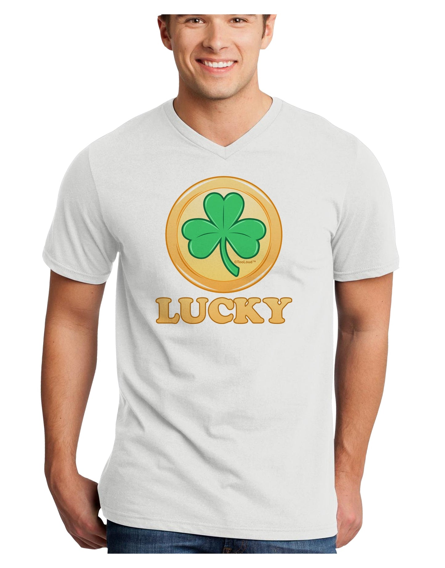 Shamrock Button - Lucky Adult V-Neck T-shirt by TooLoud-Mens V-Neck T-Shirt-TooLoud-White-Small-Davson Sales