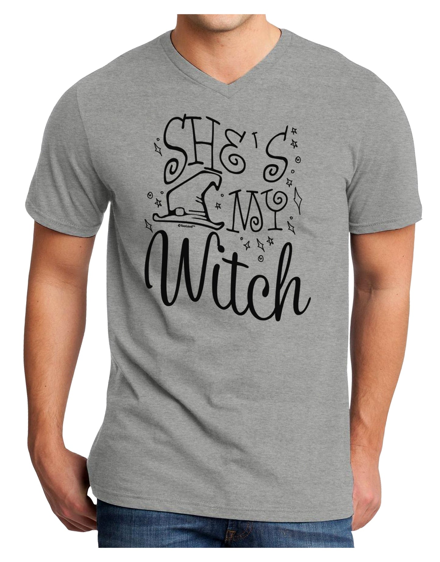 She's My Witch Adult V-Neck T-shirt-Mens T-Shirt-TooLoud-HeatherGray-Small-Davson Sales