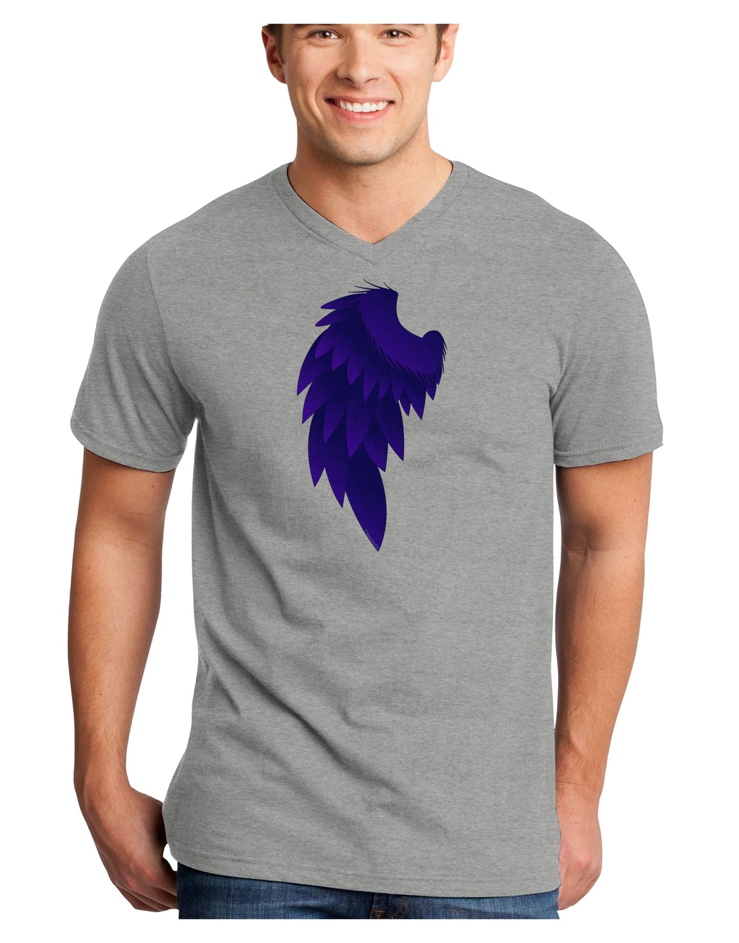 Single Left Dark Angel Wing Design - Couples Adult V-Neck T-shirt-Mens V-Neck T-Shirt-TooLoud-HeatherGray-Small-Davson Sales
