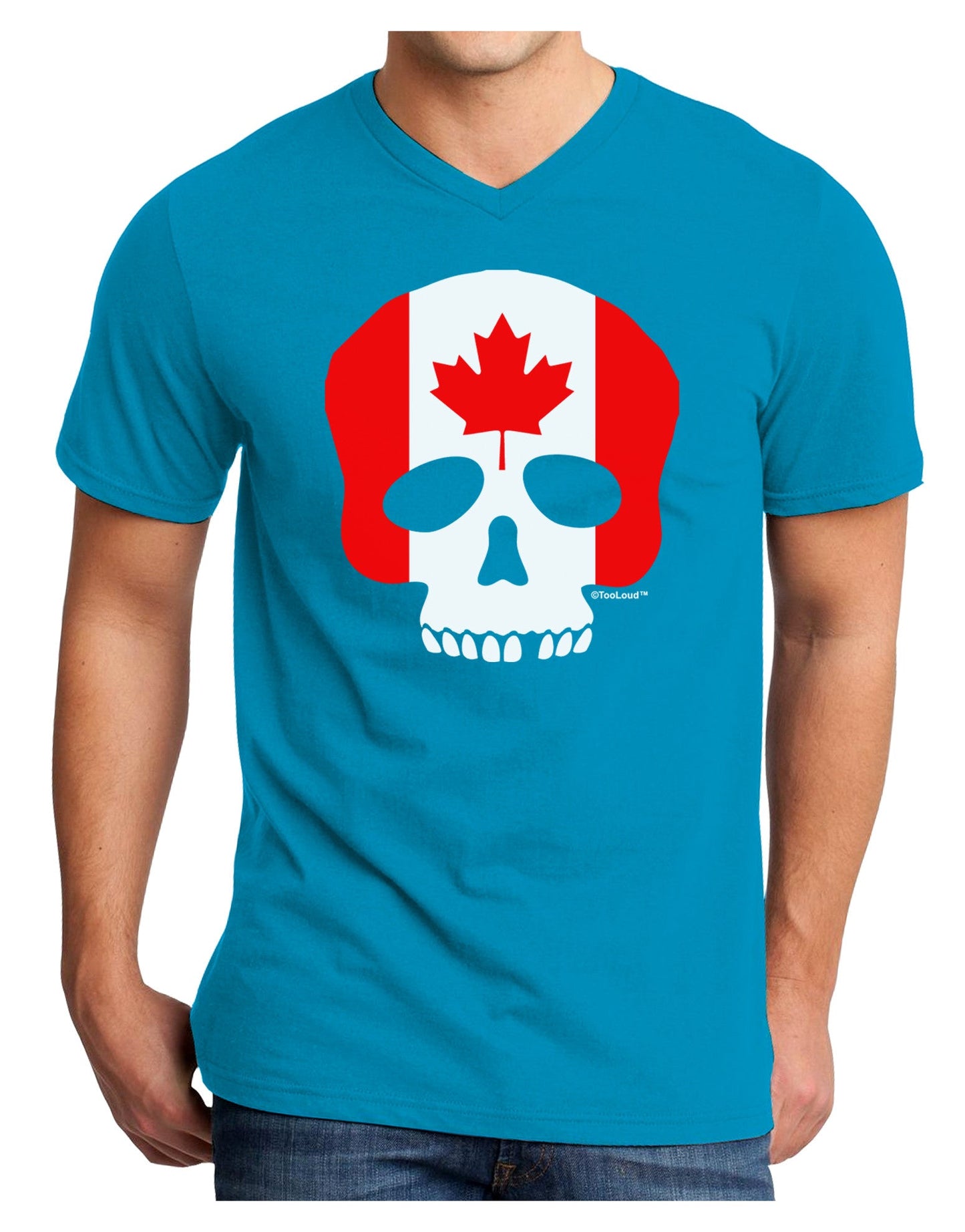Skull Flag Canada Adult Dark V-Neck T-Shirt-Mens V-Neck T-Shirt-TooLoud-Turquoise-Small-Davson Sales