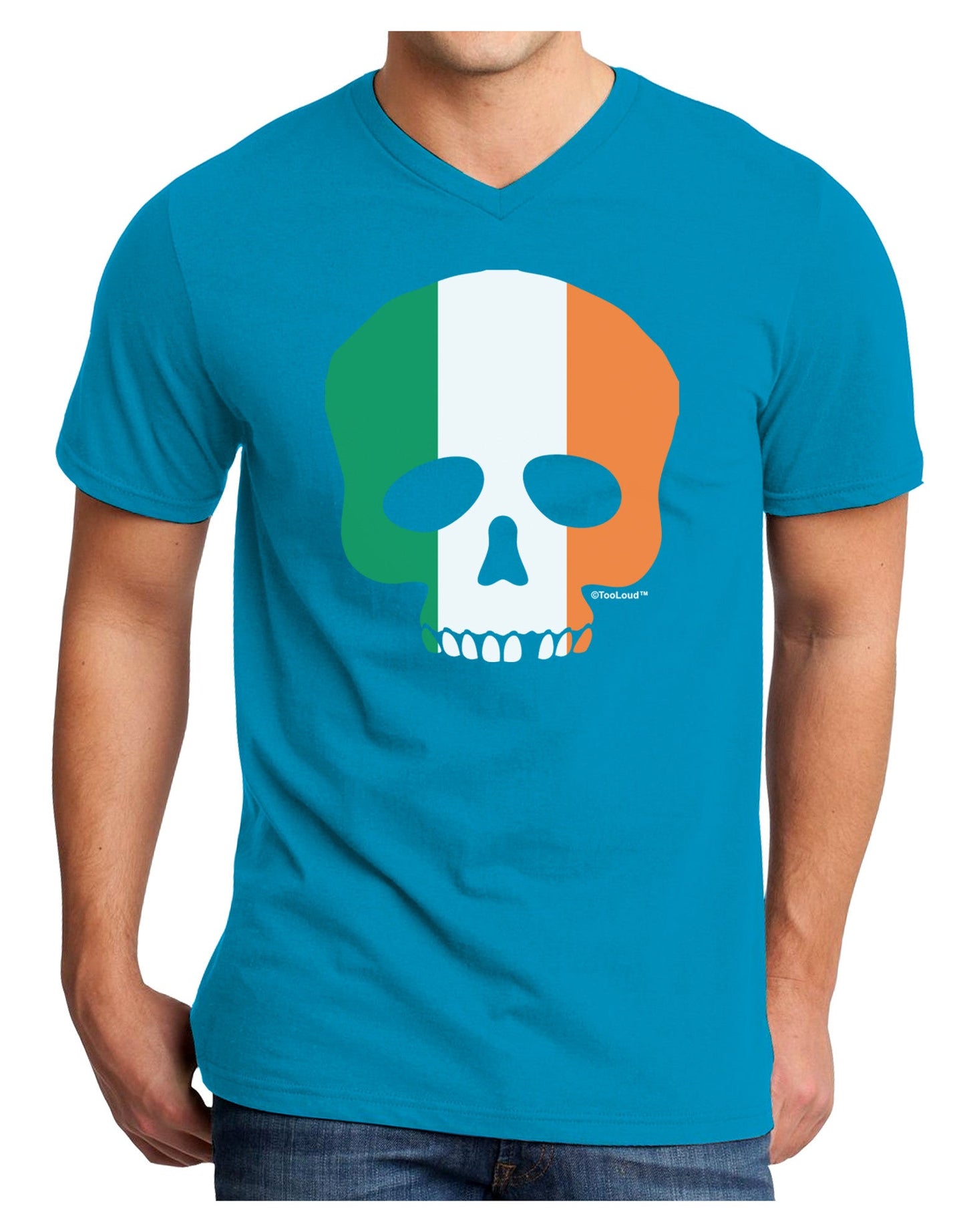 Skull Flag Ireland Adult Dark V-Neck T-Shirt-Mens V-Neck T-Shirt-TooLoud-Turquoise-Small-Davson Sales