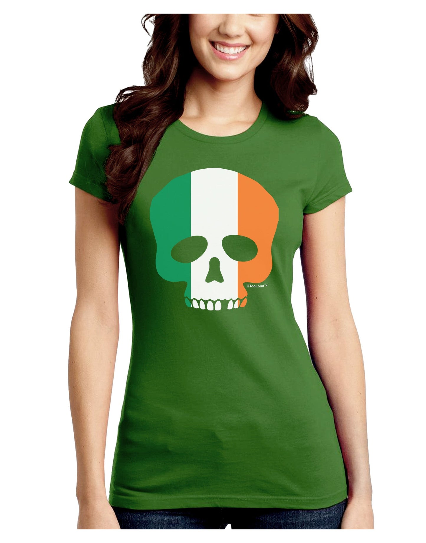 Skull Flag Ireland Juniors Petite Crew Dark T-Shirt-T-Shirts Juniors Tops-TooLoud-Kiwi-Green-Juniors Fitted Small-Davson Sales