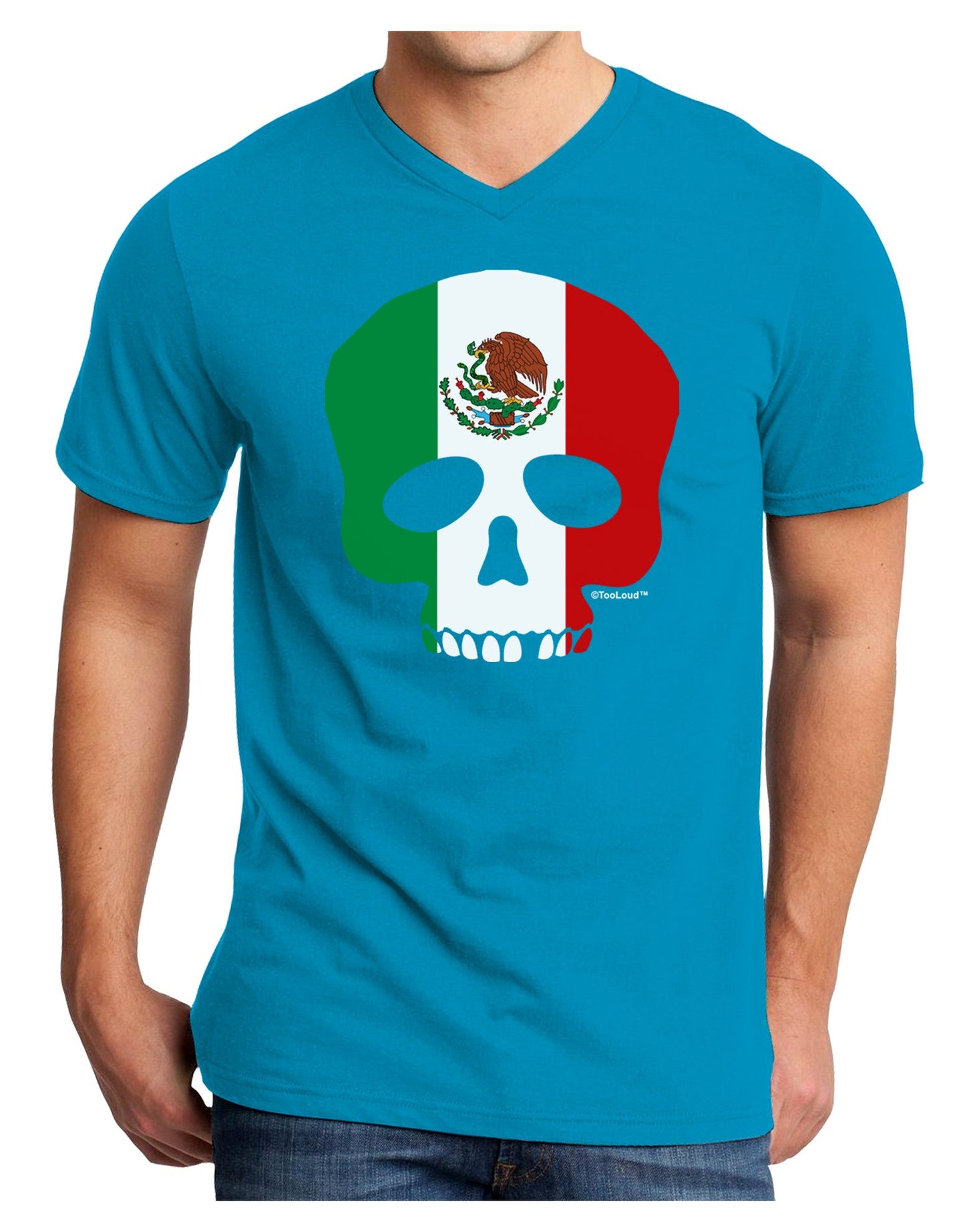 Skull Flag Mexico Adult Dark V-Neck T-Shirt-Mens V-Neck T-Shirt-TooLoud-Turquoise-Small-Davson Sales