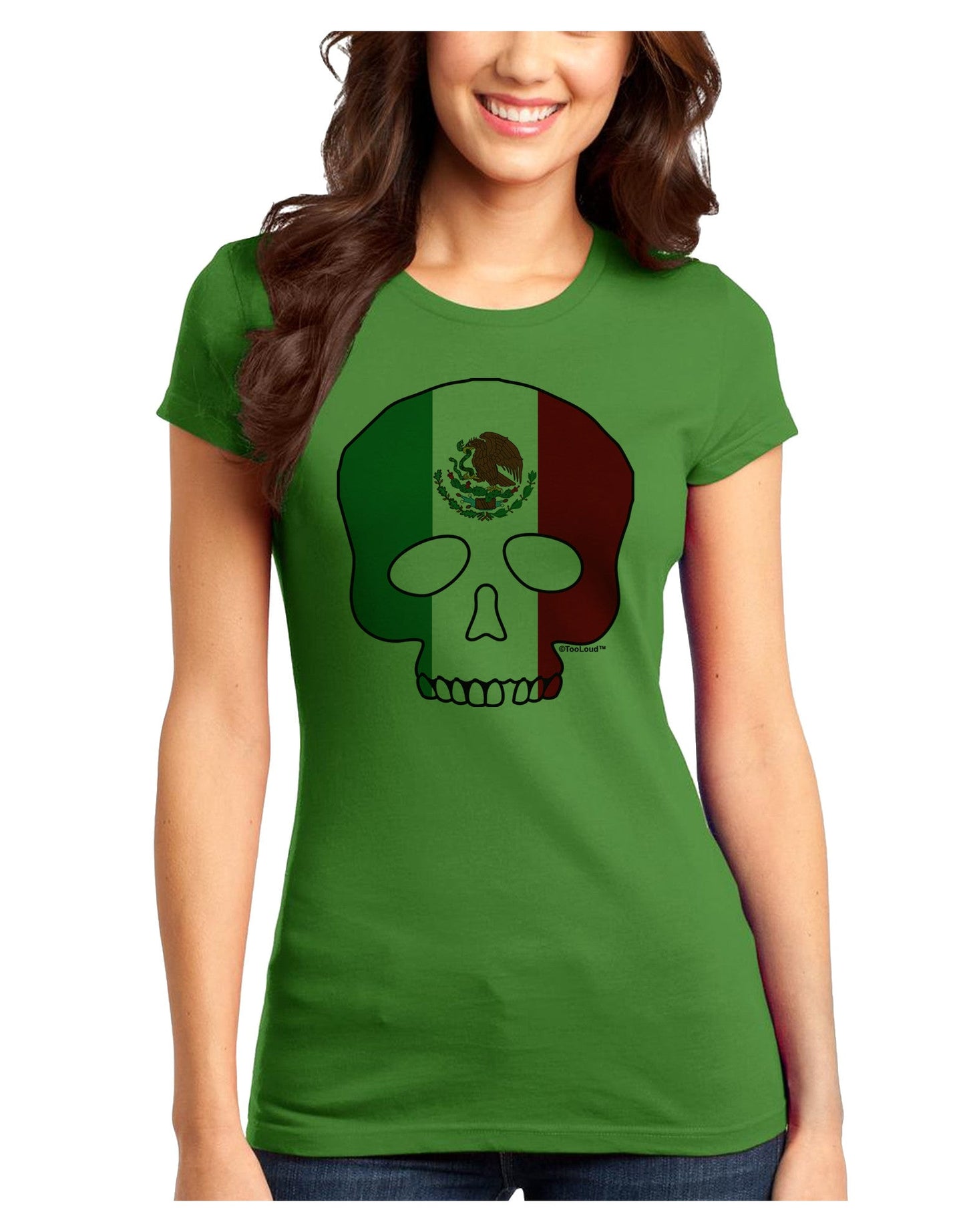 Skull Flag Mexico Juniors Petite T-Shirt-T-Shirts Juniors Tops-TooLoud-Kiwi-Green-Juniors Fitted X-Small-Davson Sales
