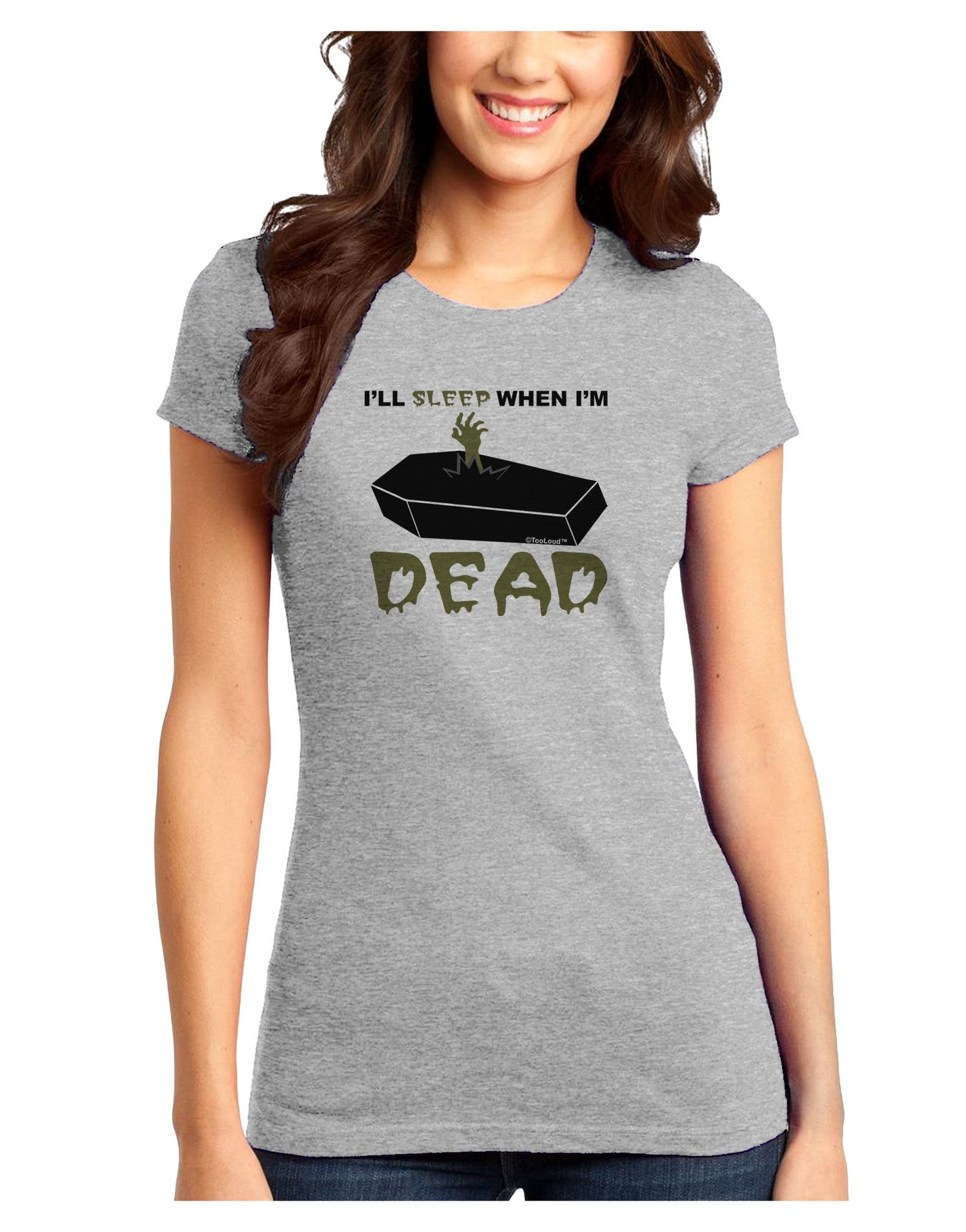 Sleep When Dead Coffin Juniors T-Shirt-Womens Juniors T-Shirt-TooLoud-Ash-Gray-Juniors Fitted X-Small-Davson Sales