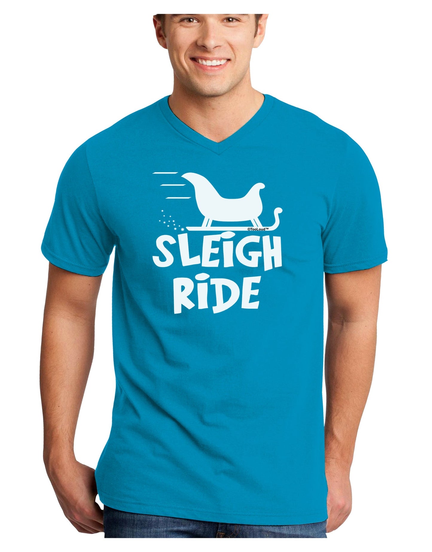 Sleigh Ride BnW Adult Dark V-Neck T-Shirt-TooLoud-Turquoise-Small-Davson Sales