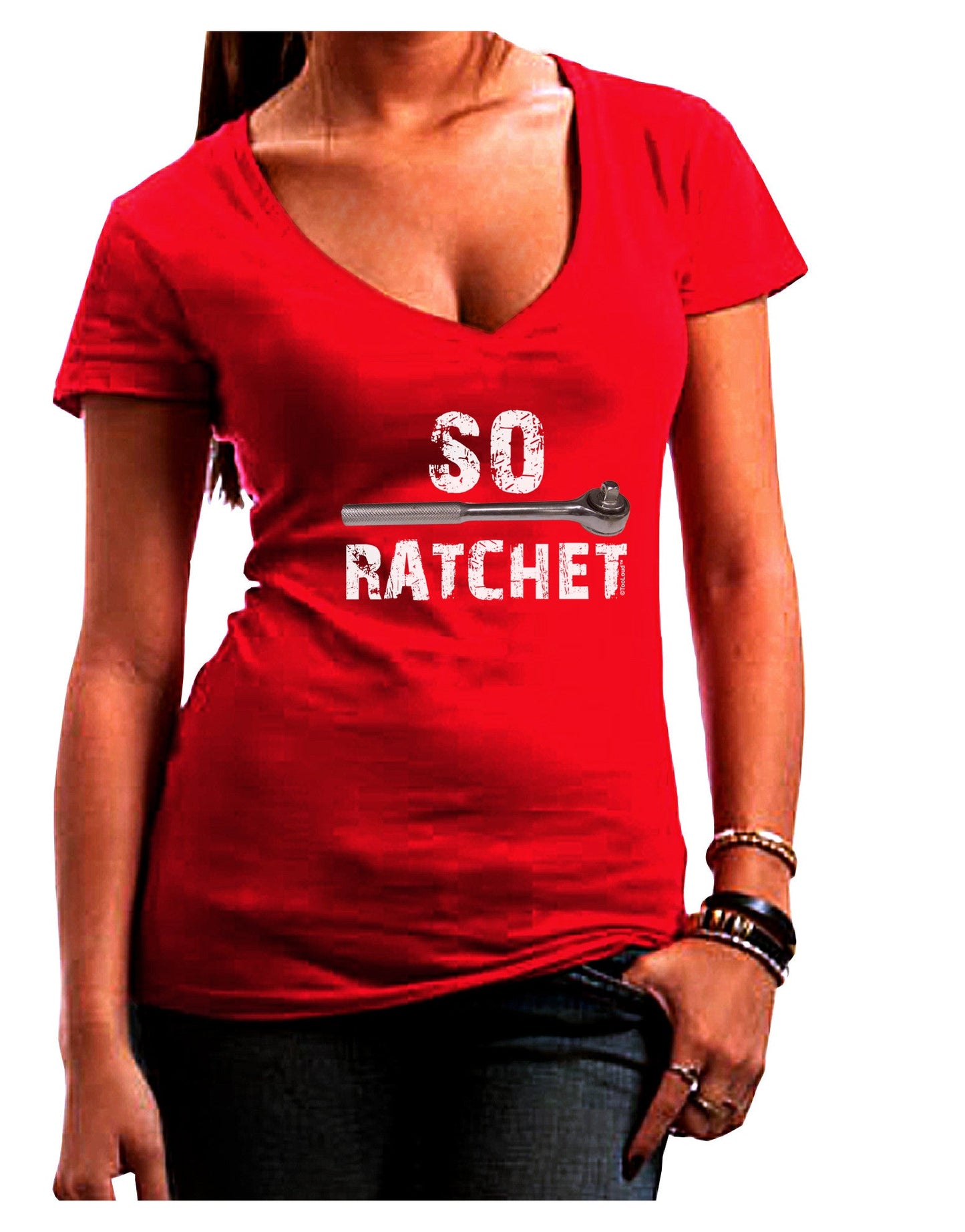 So Ratchet Juniors V-Neck Dark T-Shirt-Womens V-Neck T-Shirts-TooLoud-Red-Juniors Fitted Small-Davson Sales