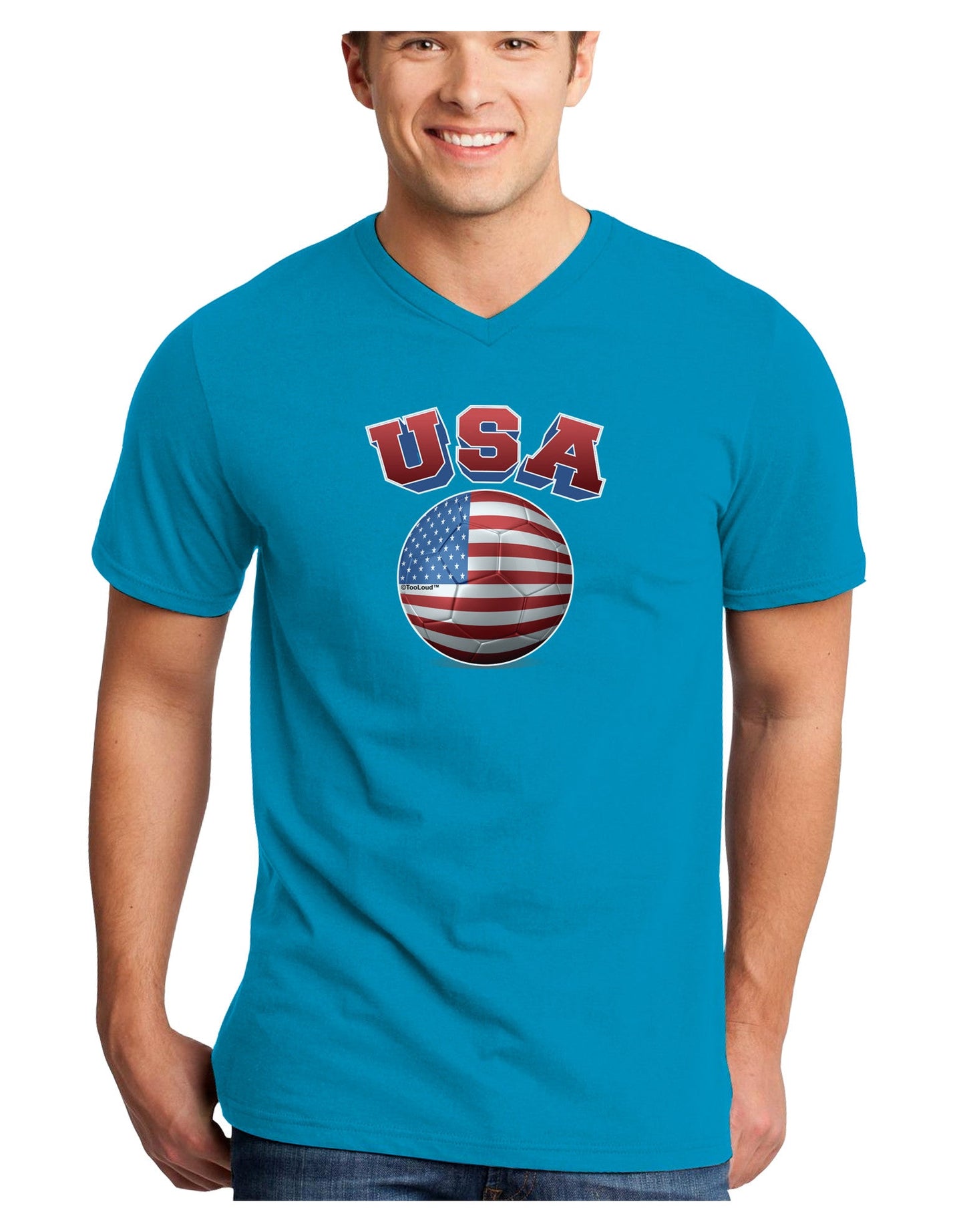Soccer Ball Flag - USA Adult Dark V-Neck T-Shirt-TooLoud-Turquoise-Small-Davson Sales