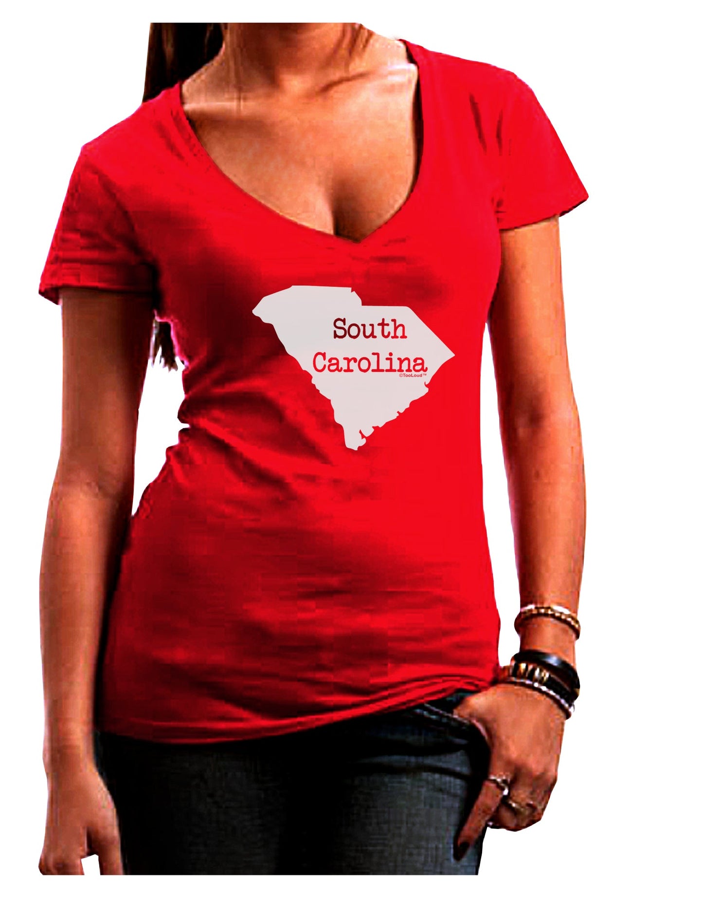 South Carolina - United States Shape Juniors V-Neck Dark T-Shirt by TooLoud-Womens V-Neck T-Shirts-TooLoud-Red-Juniors Fitted Small-Davson Sales