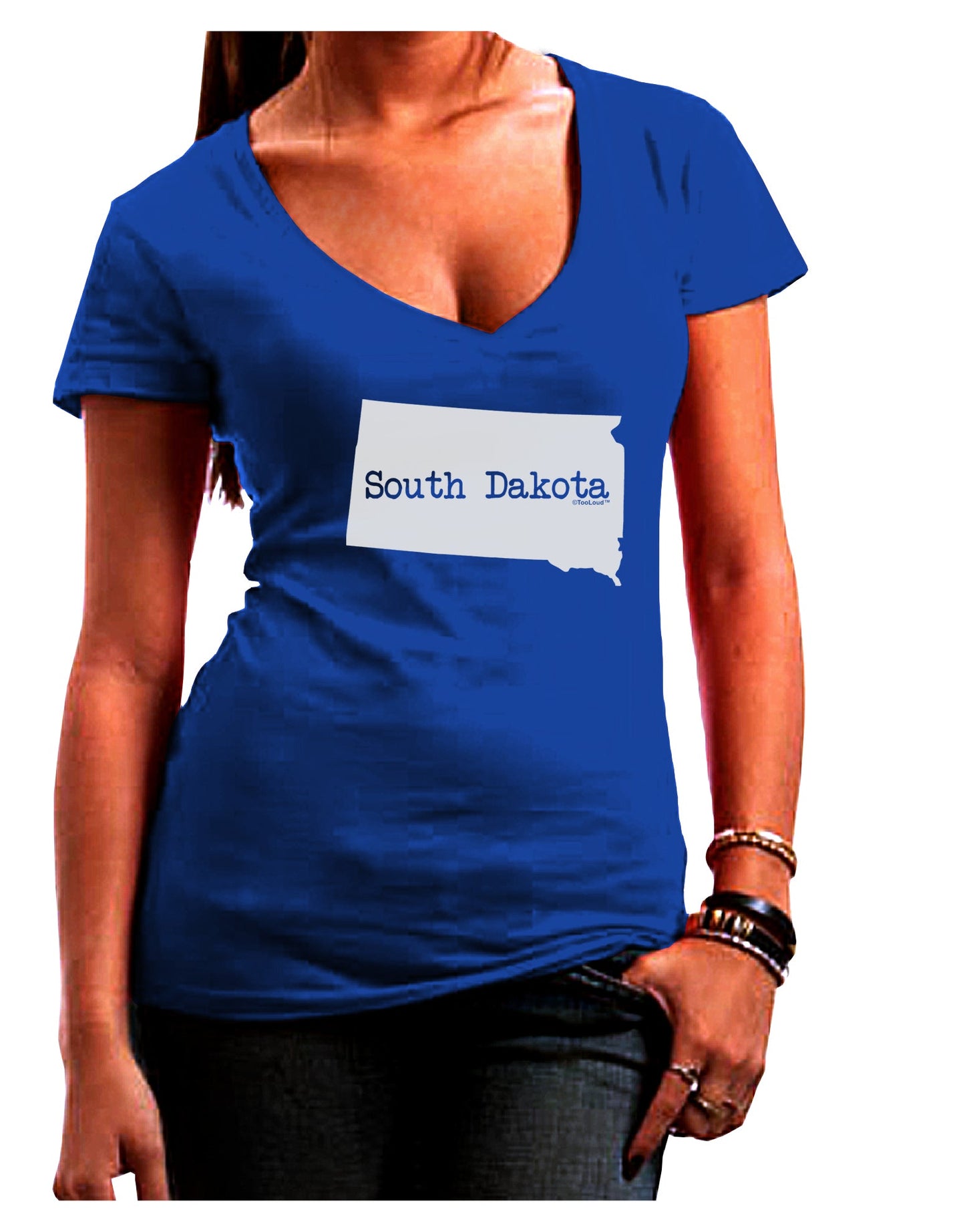 South Dakota - United States Shape Juniors V-Neck Dark T-Shirt by TooLoud-Womens V-Neck T-Shirts-TooLoud-Royal-Blue-Juniors Fitted Small-Davson Sales
