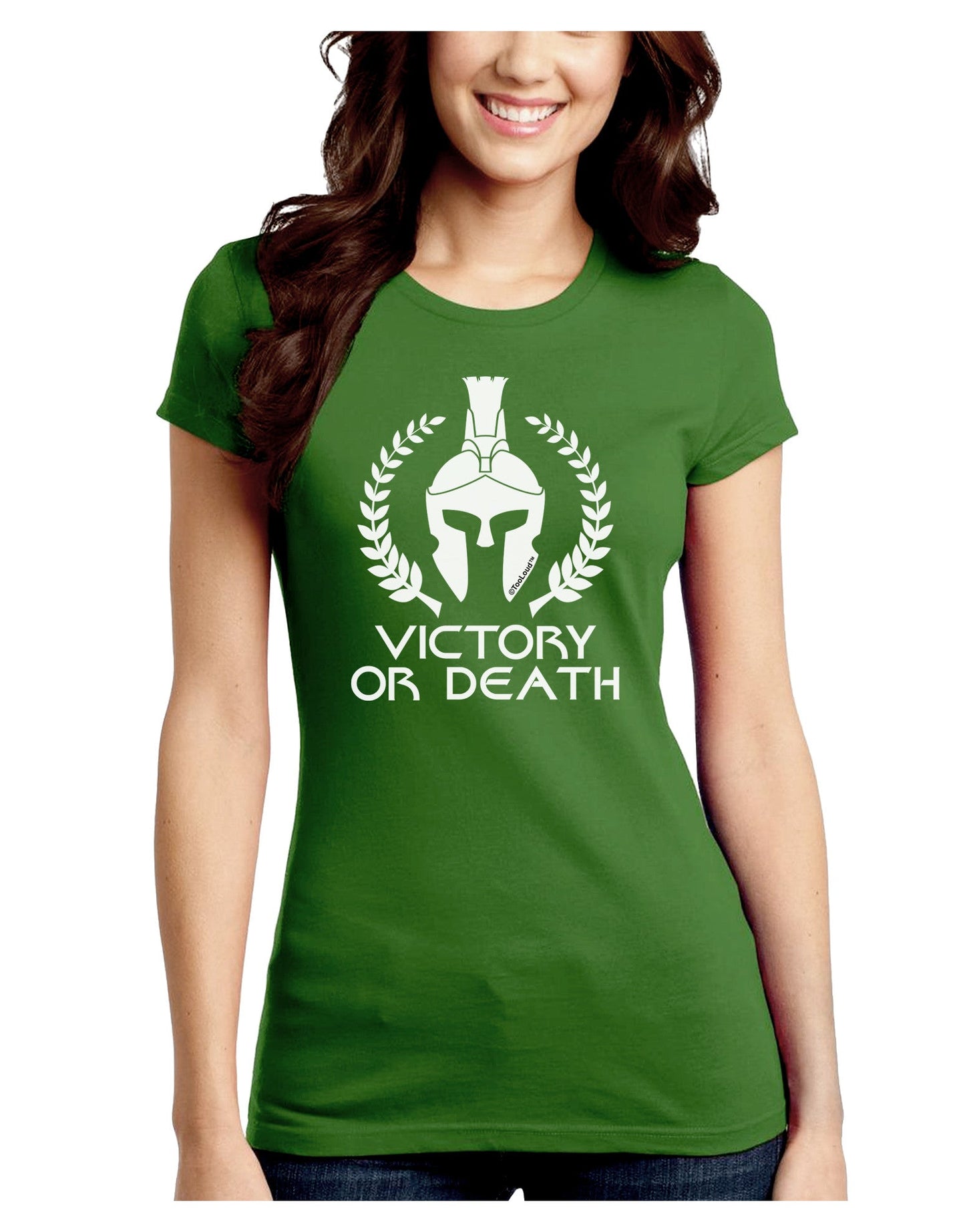 Spartan Victory Or Death Juniors Petite Crew Dark T-Shirt-T-Shirts Juniors Tops-TooLoud-Kiwi-Green-Juniors Fitted Small-Davson Sales