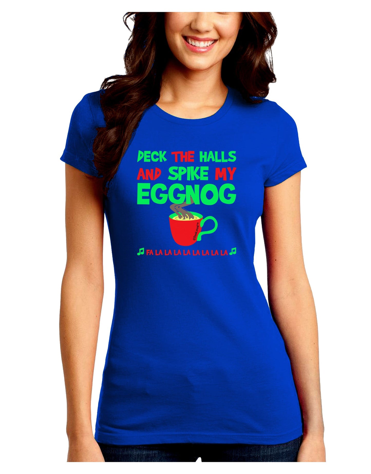 Spike My Eggnog Juniors Crew Dark T-Shirt-T-Shirts Juniors Tops-TooLoud-Royal-Blue-Juniors Fitted Small-Davson Sales
