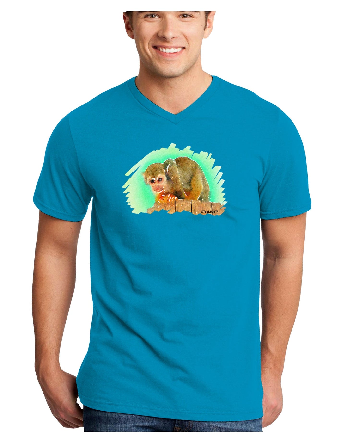 Squirrel Monkey Watercolor Adult Dark V-Neck T-Shirt-TooLoud-Turquoise-Small-Davson Sales