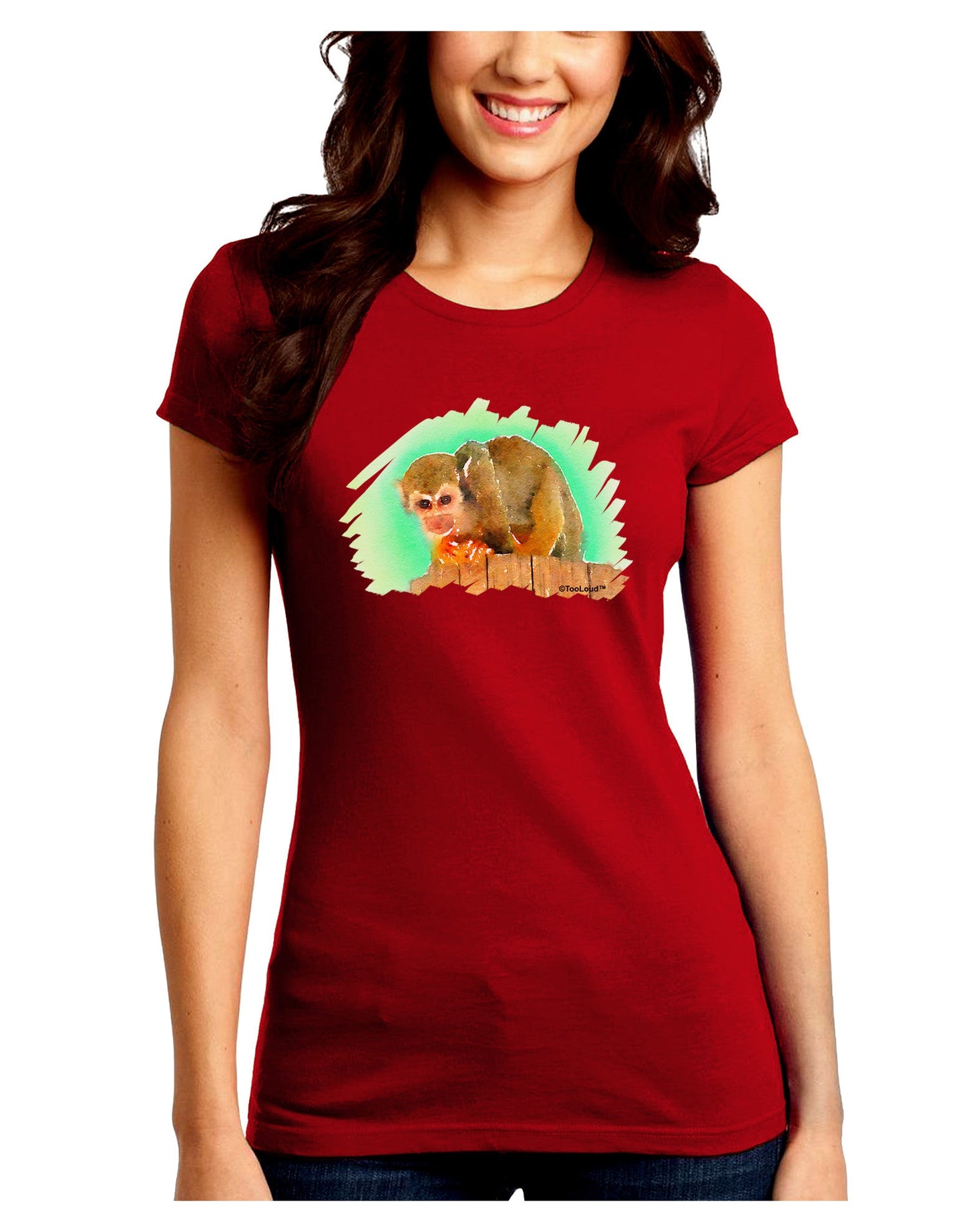 Squirrel Monkey Watercolor Juniors Crew Dark T-Shirt-T-Shirts Juniors Tops-TooLoud-Red-Juniors Fitted Small-Davson Sales
