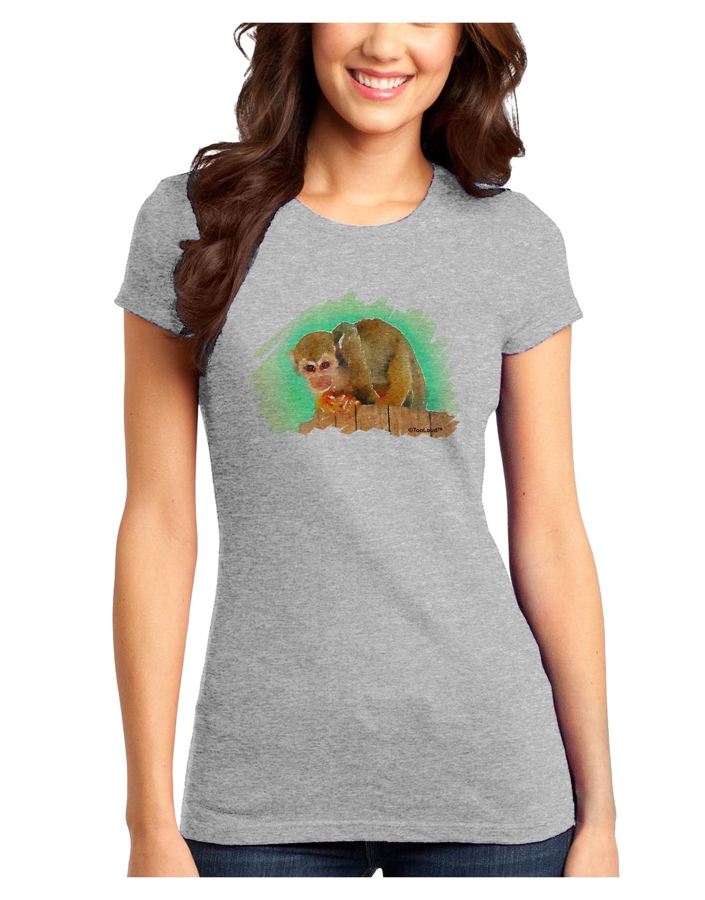 Squirrel Monkey Watercolor Juniors T-Shirt-Womens Juniors T-Shirt-TooLoud-Ash-Gray-Juniors Fitted X-Small-Davson Sales