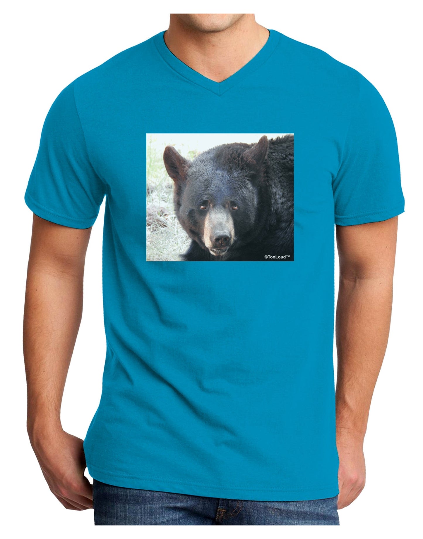 Staring Black Bear Adult Dark V-Neck T-Shirt-Mens V-Neck T-Shirt-TooLoud-Turquoise-Small-Davson Sales