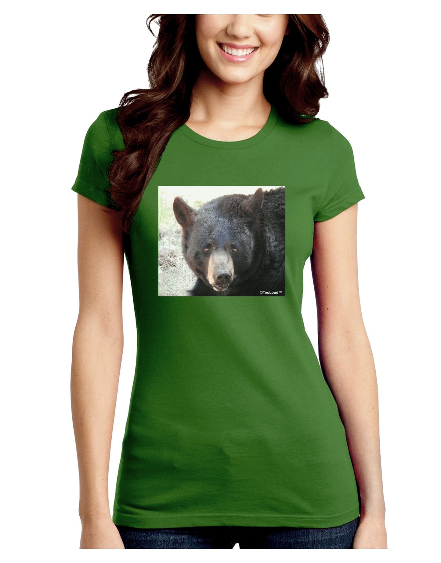 Staring Black Bear Juniors Petite Crew Dark T-Shirt-T-Shirts Juniors Tops-TooLoud-Kiwi-Green-Juniors Fitted Small-Davson Sales