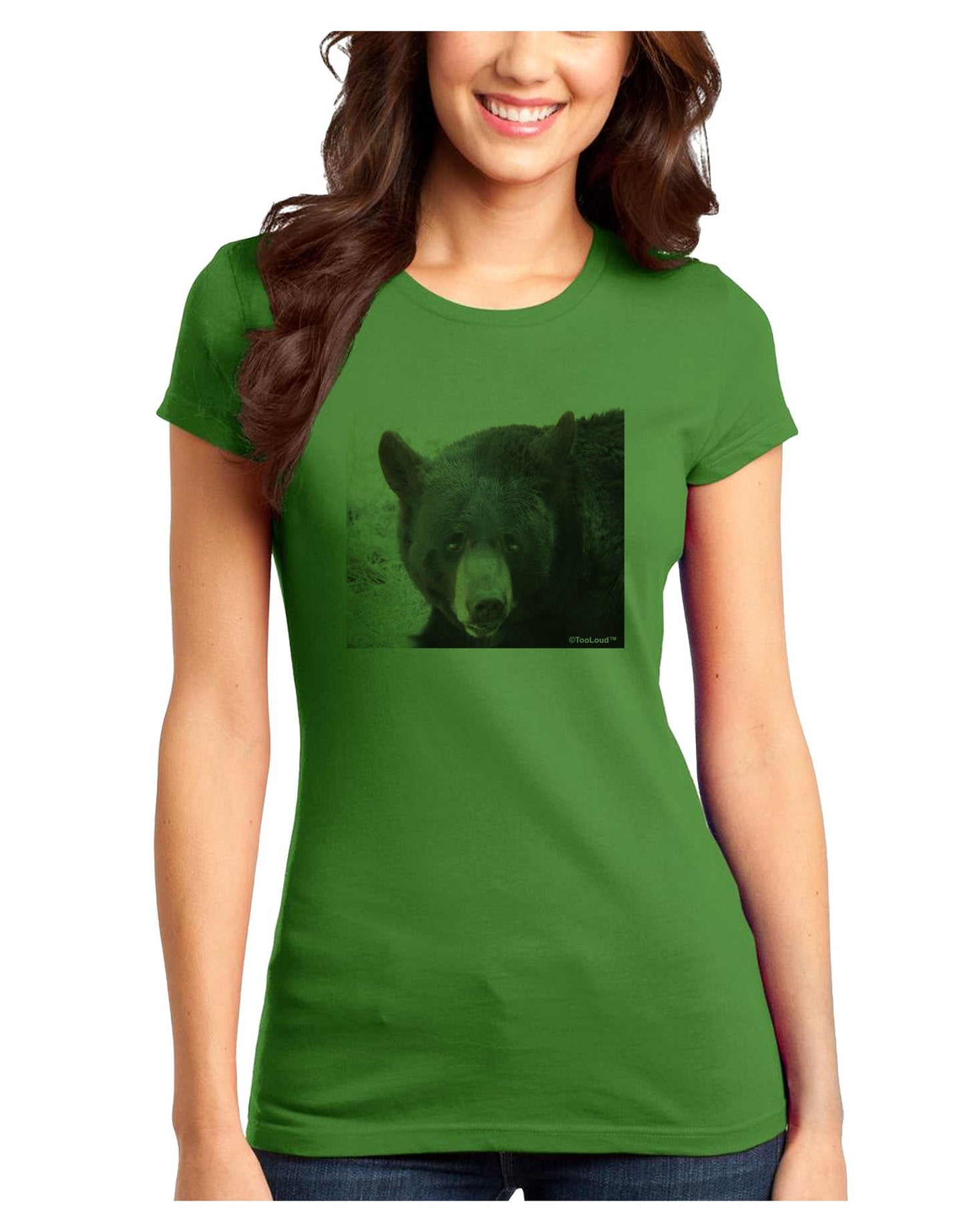 Staring Black Bear Juniors Petite T-Shirt-T-Shirts Juniors Tops-TooLoud-Kiwi-Green-Juniors Fitted X-Small-Davson Sales