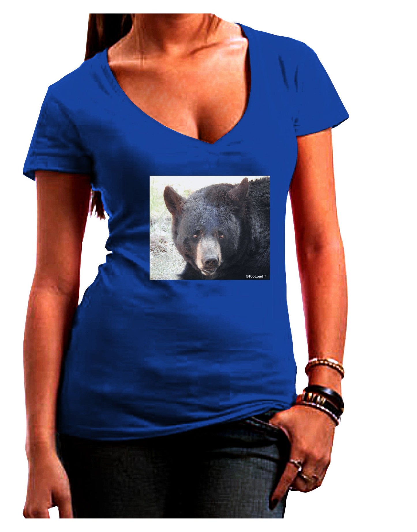 Staring Black Bear Womens V-Neck Dark T-Shirt-Womens V-Neck T-Shirts-TooLoud-Royal-Blue-Juniors Fitted Small-Davson Sales