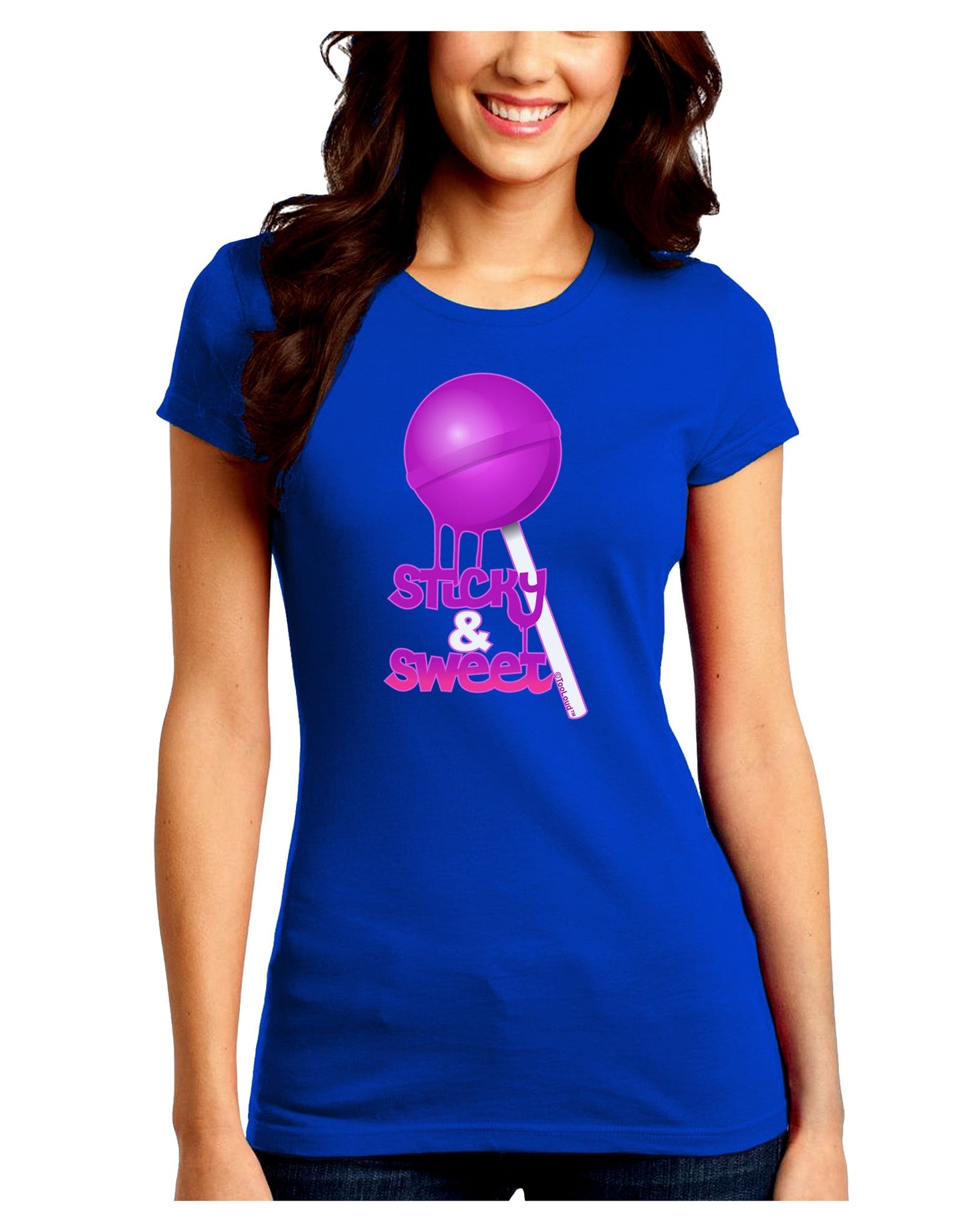 Sticky & Sweet Lollipop Juniors Petite Crew Dark T-Shirt-T-Shirts Juniors Tops-TooLoud-Royal-Blue-Juniors Fitted Small-Davson Sales