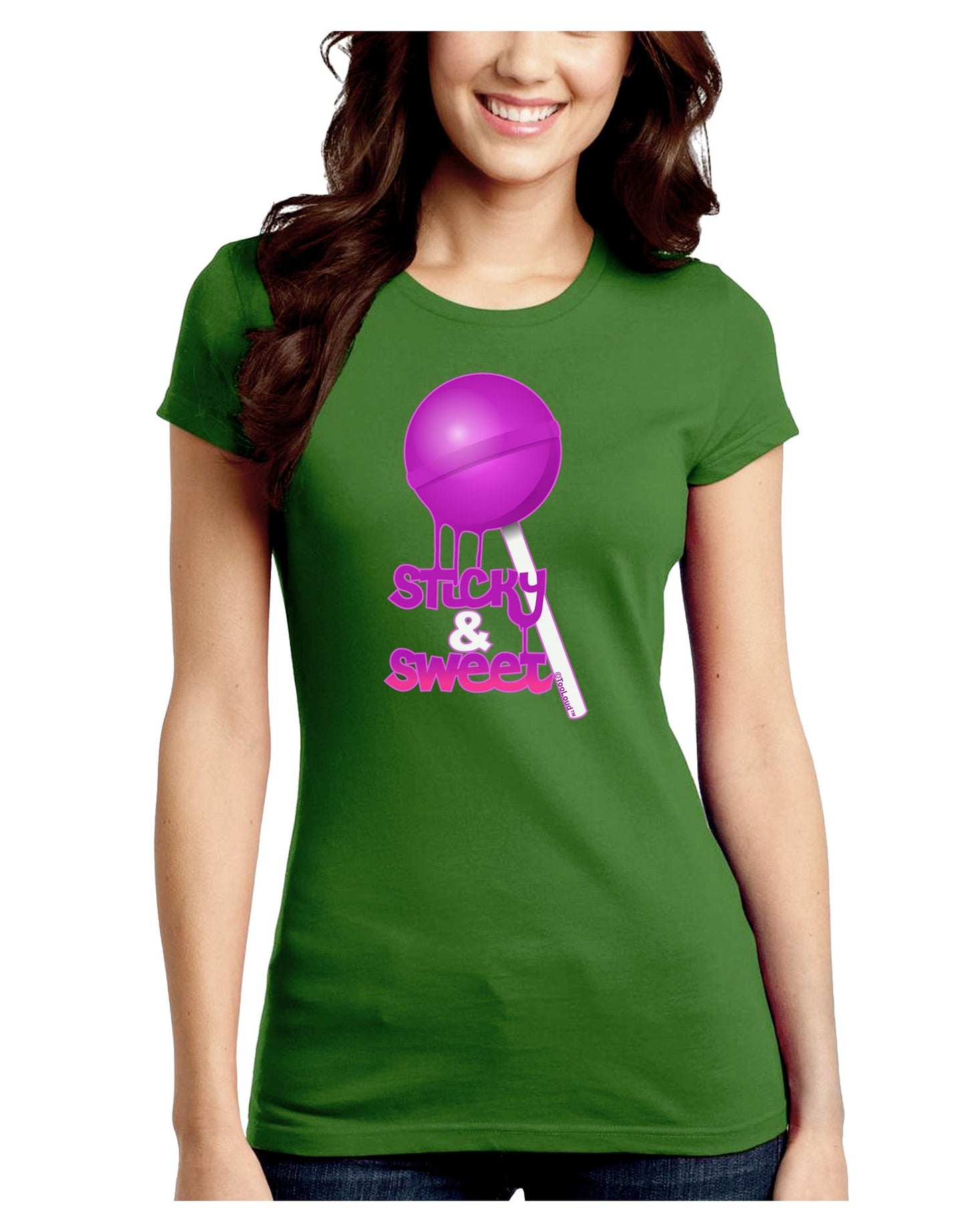 Sticky & Sweet Lollipop Juniors Petite Crew Dark T-Shirt-T-Shirts Juniors Tops-TooLoud-Kiwi-Green-Juniors Fitted Small-Davson Sales