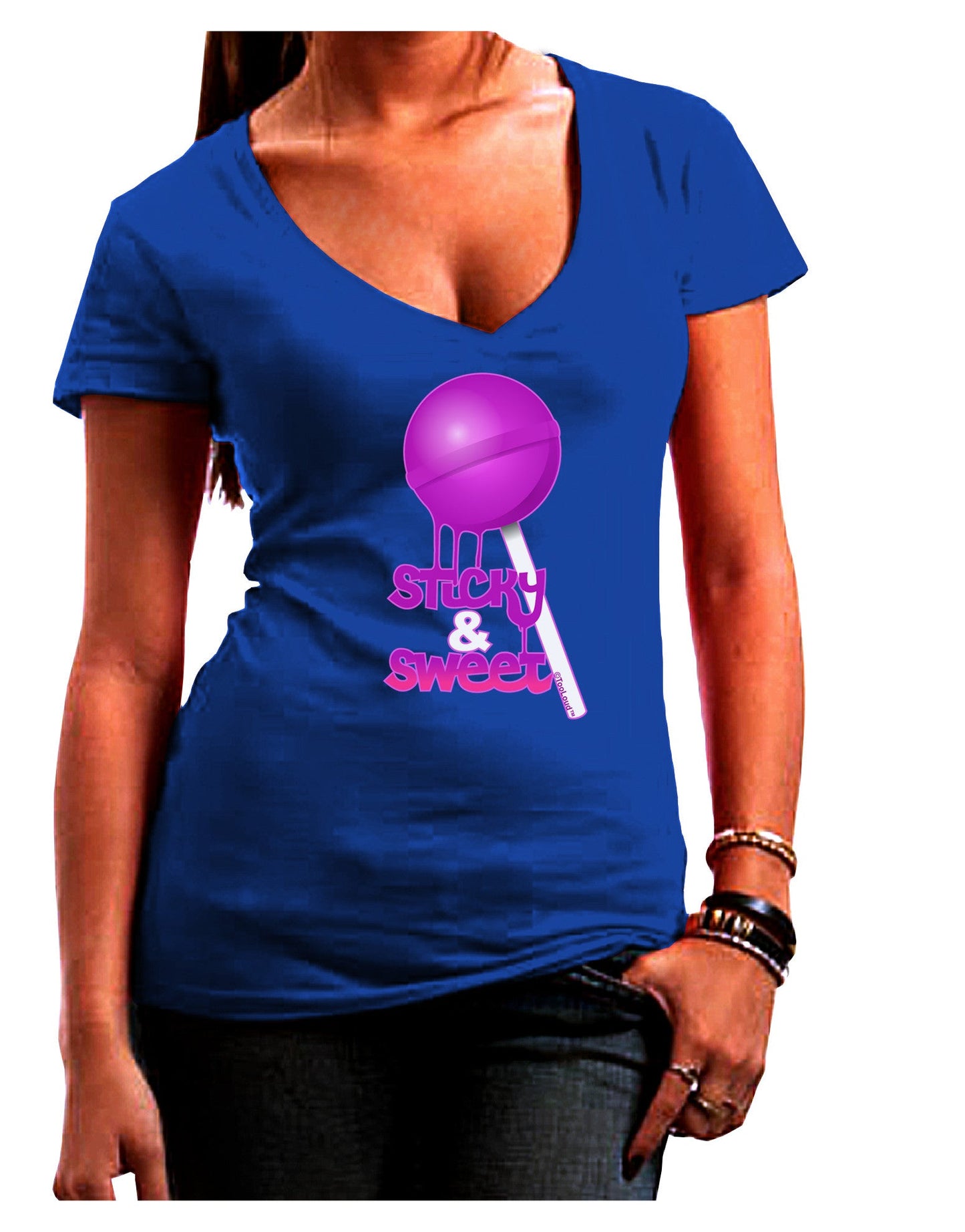 Sticky & Sweet Lollipop Womens V-Neck Dark T-Shirt-Womens V-Neck T-Shirts-TooLoud-Royal-Blue-Juniors Fitted Small-Davson Sales
