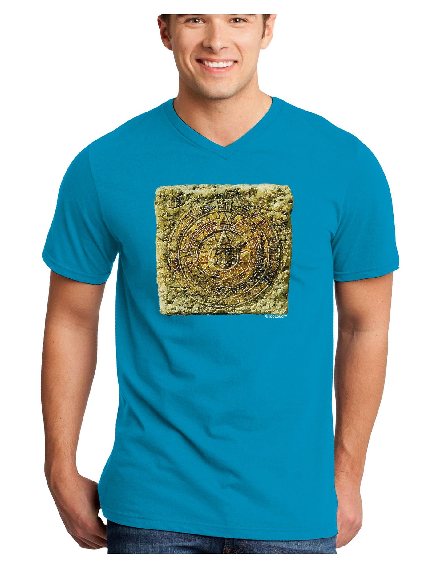 Stone Carving Sepia Adult Dark V-Neck T-Shirt-TooLoud-Turquoise-Small-Davson Sales