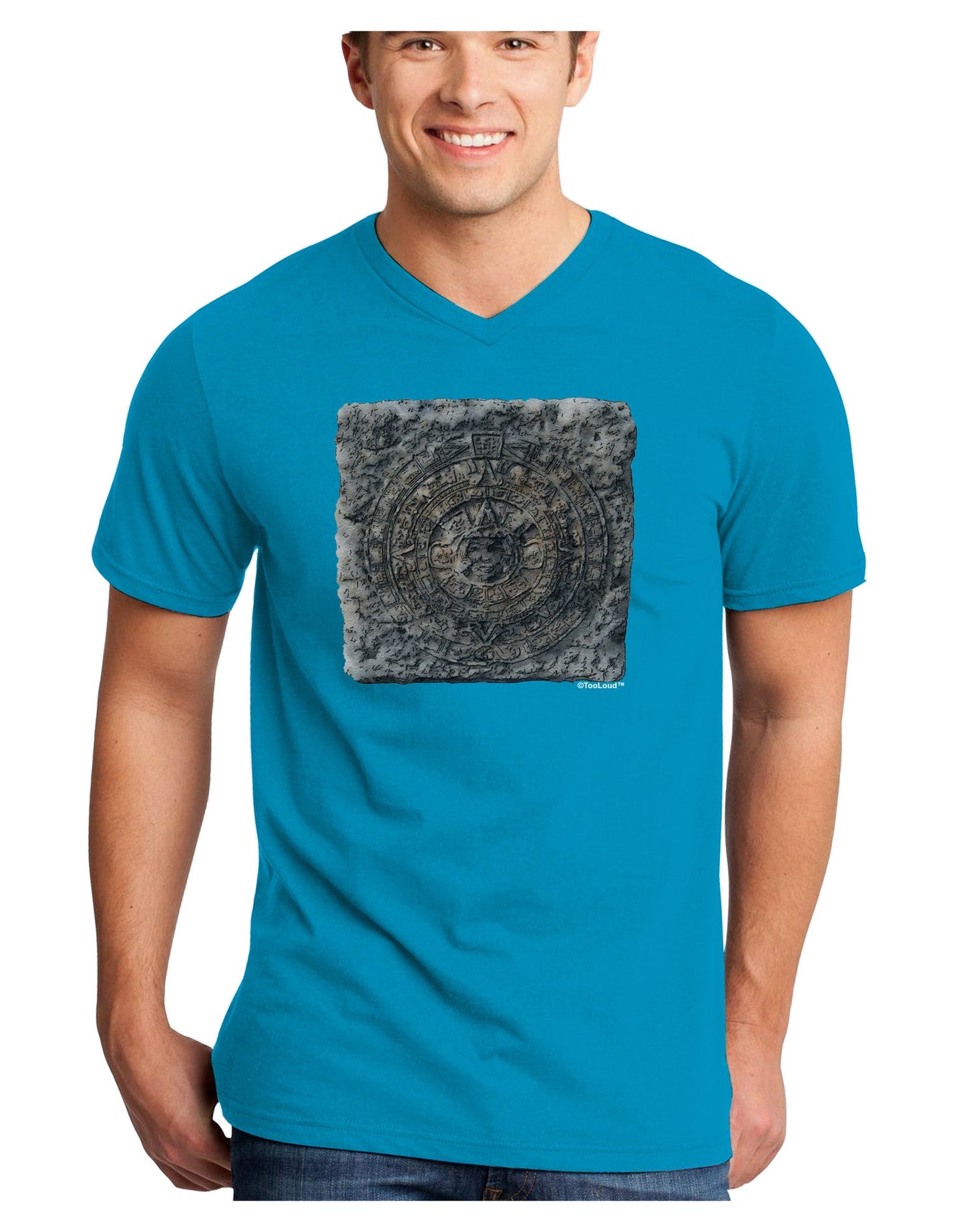 Stone Carving Watercolor Adult Dark V-Neck T-Shirt-TooLoud-Turquoise-Small-Davson Sales