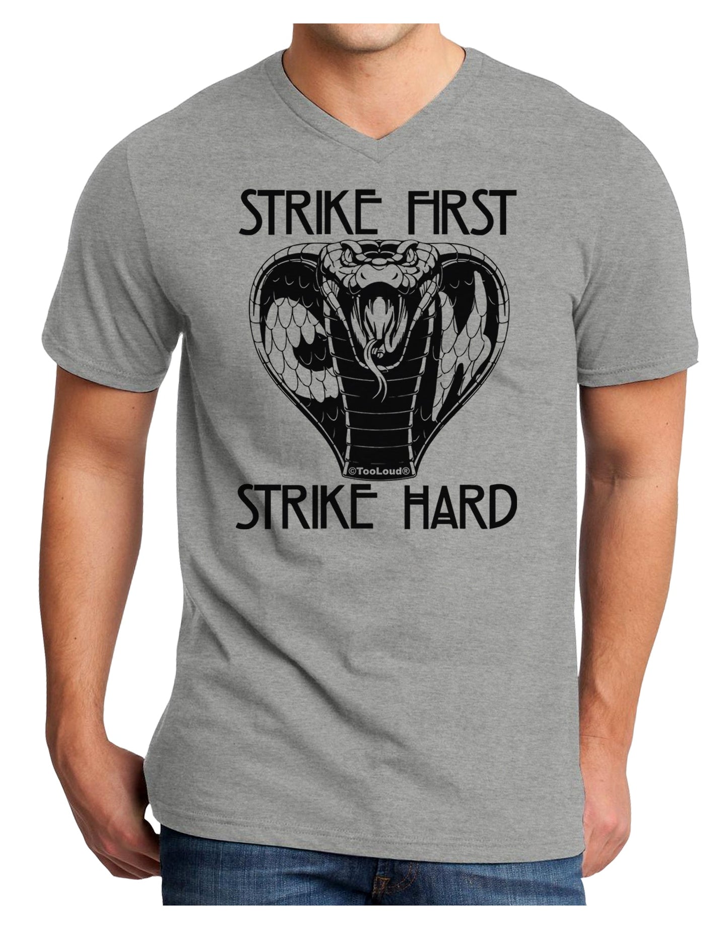 Strike First Strike Hard Cobra Adult V-Neck T-shirt-Mens T-Shirt-TooLoud-HeatherGray-Small-Davson Sales