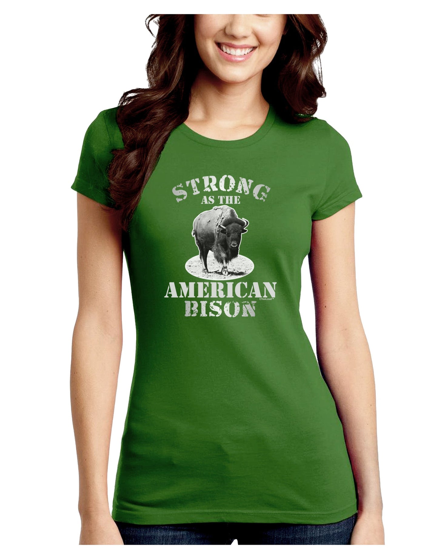 Strong Bison Text Juniors Petite Crew Dark T-Shirt-T-Shirts Juniors Tops-TooLoud-Kiwi-Green-Juniors Fitted Small-Davson Sales